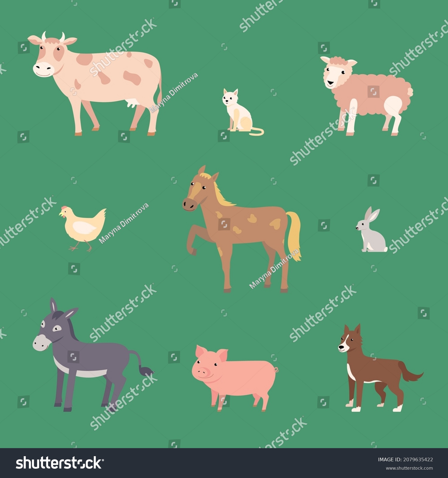 Farm Animals Set Cow Horse Sheep Stock Vector (Royalty Free) 2079635422 ...