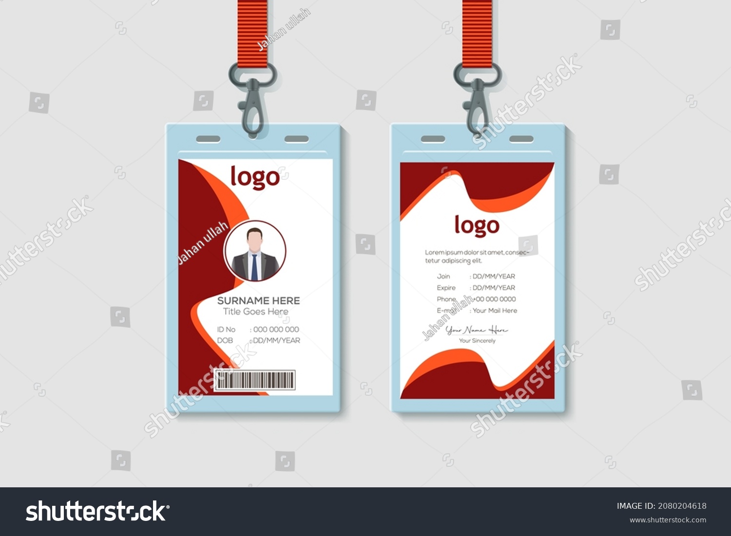 Vertical Doublesided Id Card Template Red Stock Vector (Royalty Free ...