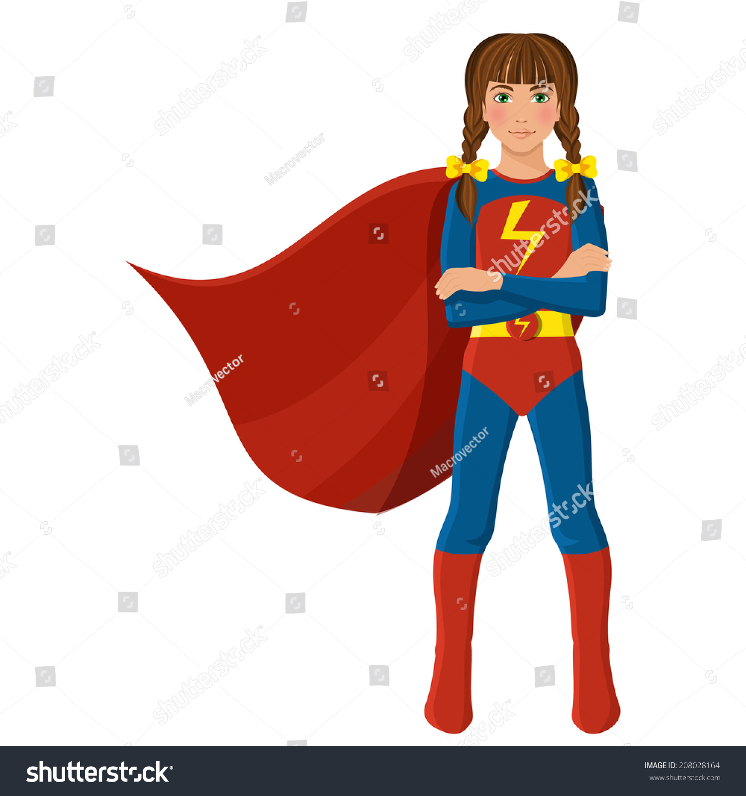 Girl Superhero Costume Full Length Portrait Stock Vector (Royalty Free ...