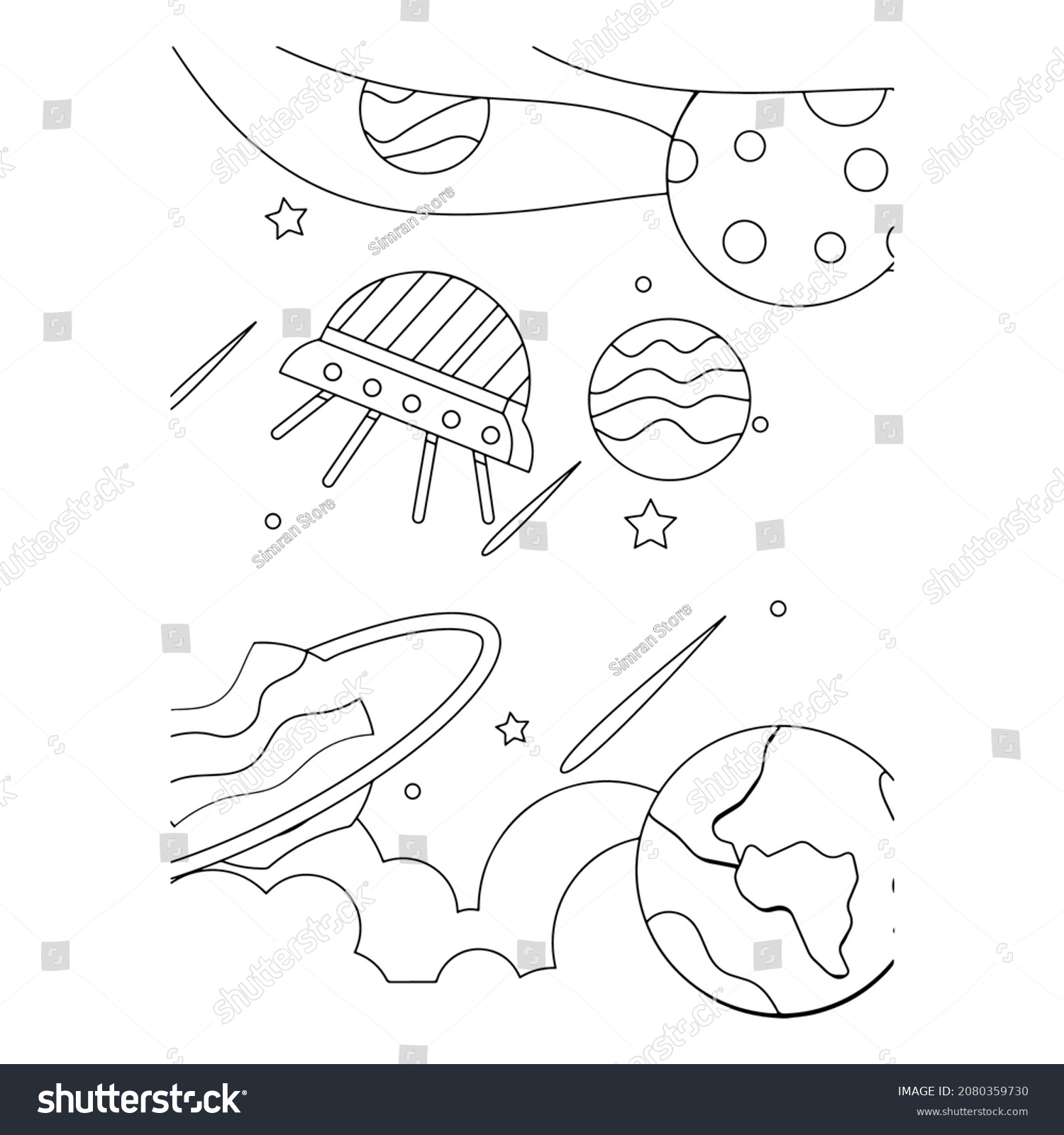 Coloring Page Outline Cartoon Rocket Astronaut Stock Vector (royalty 