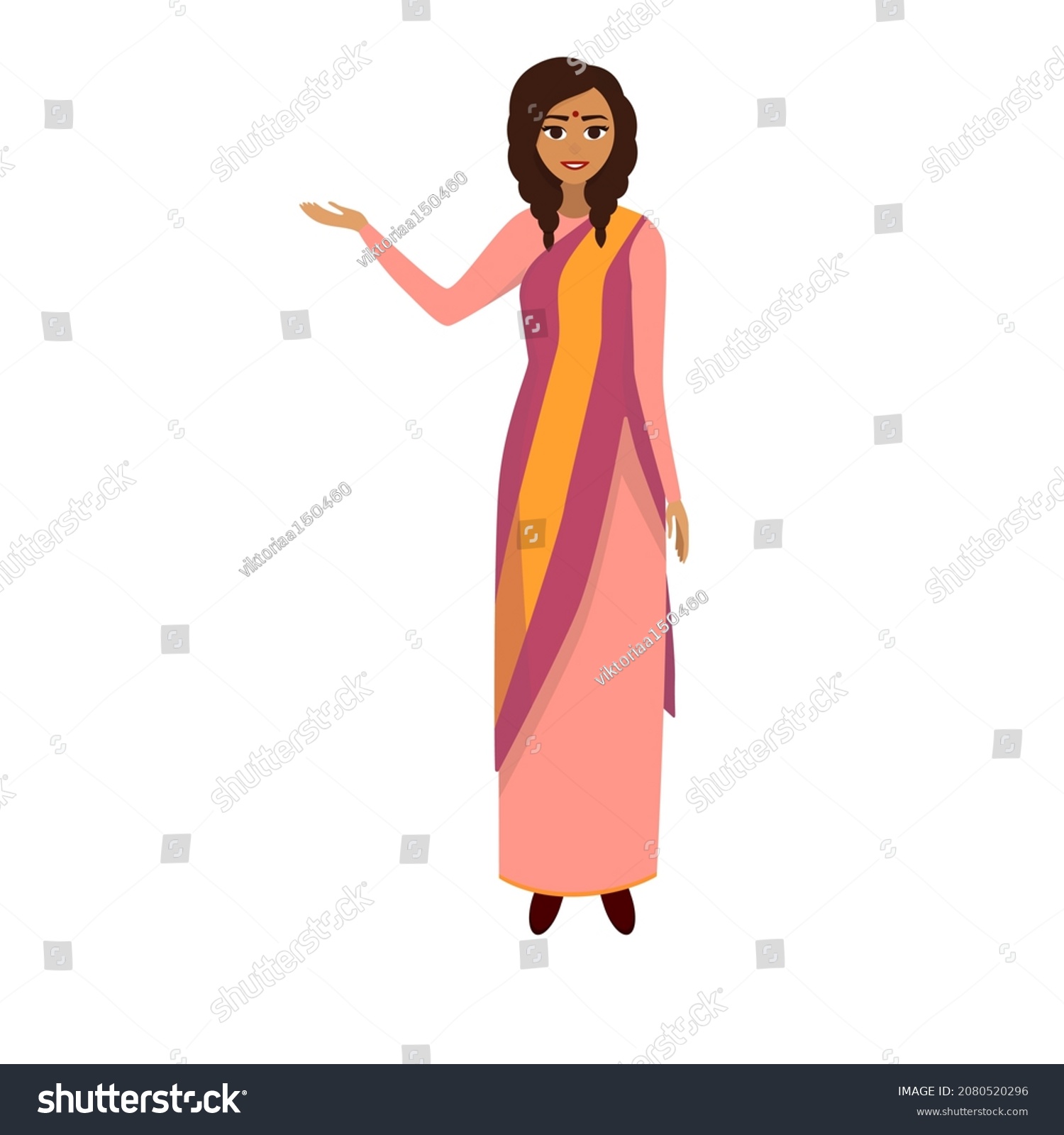 Indian Girl Dressed Pink Sari Flat Stock Vector (Royalty Free ...