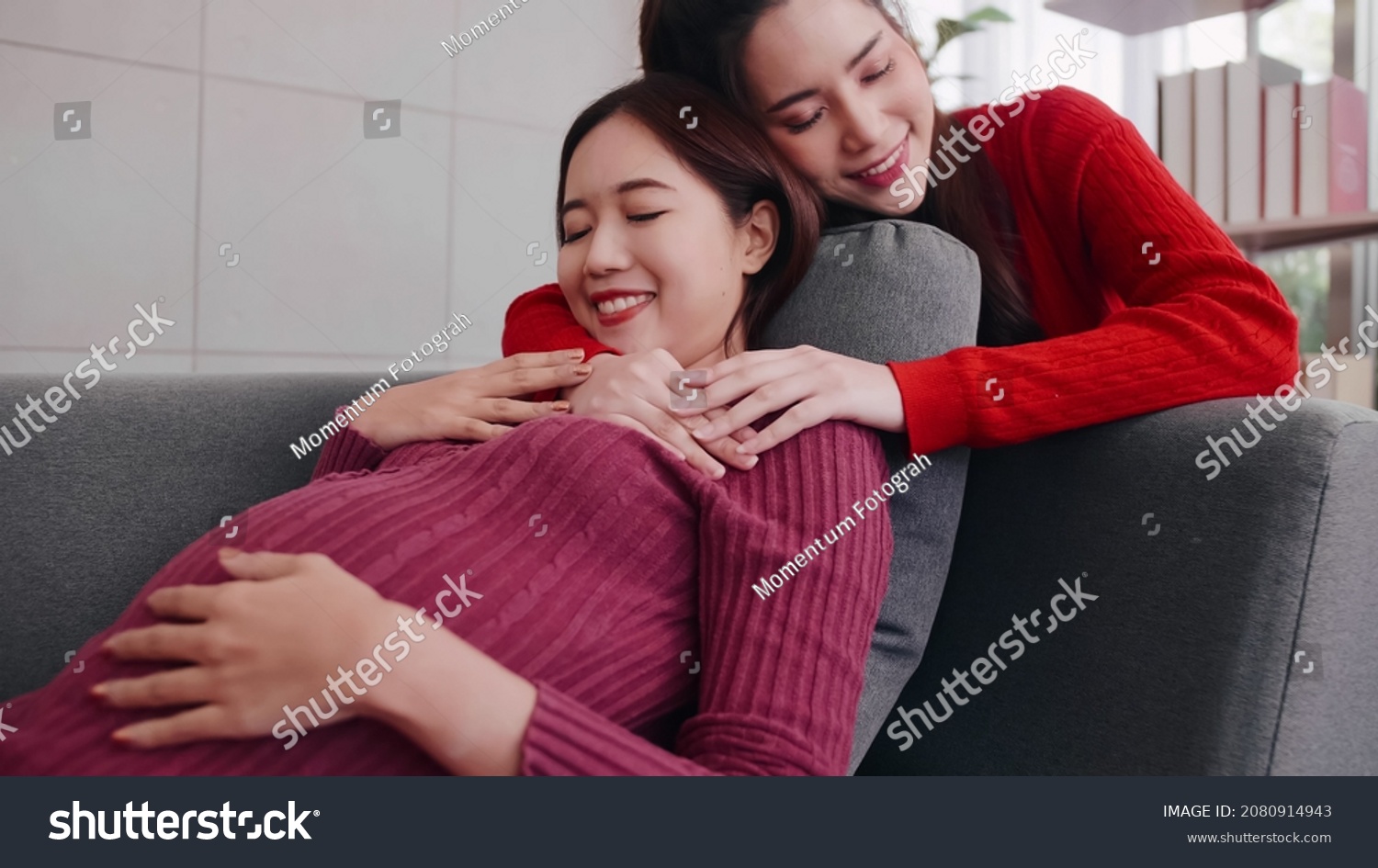 Happy Pregnant Lesbian Couple Spending Time Stock Photo 2080914943 ...