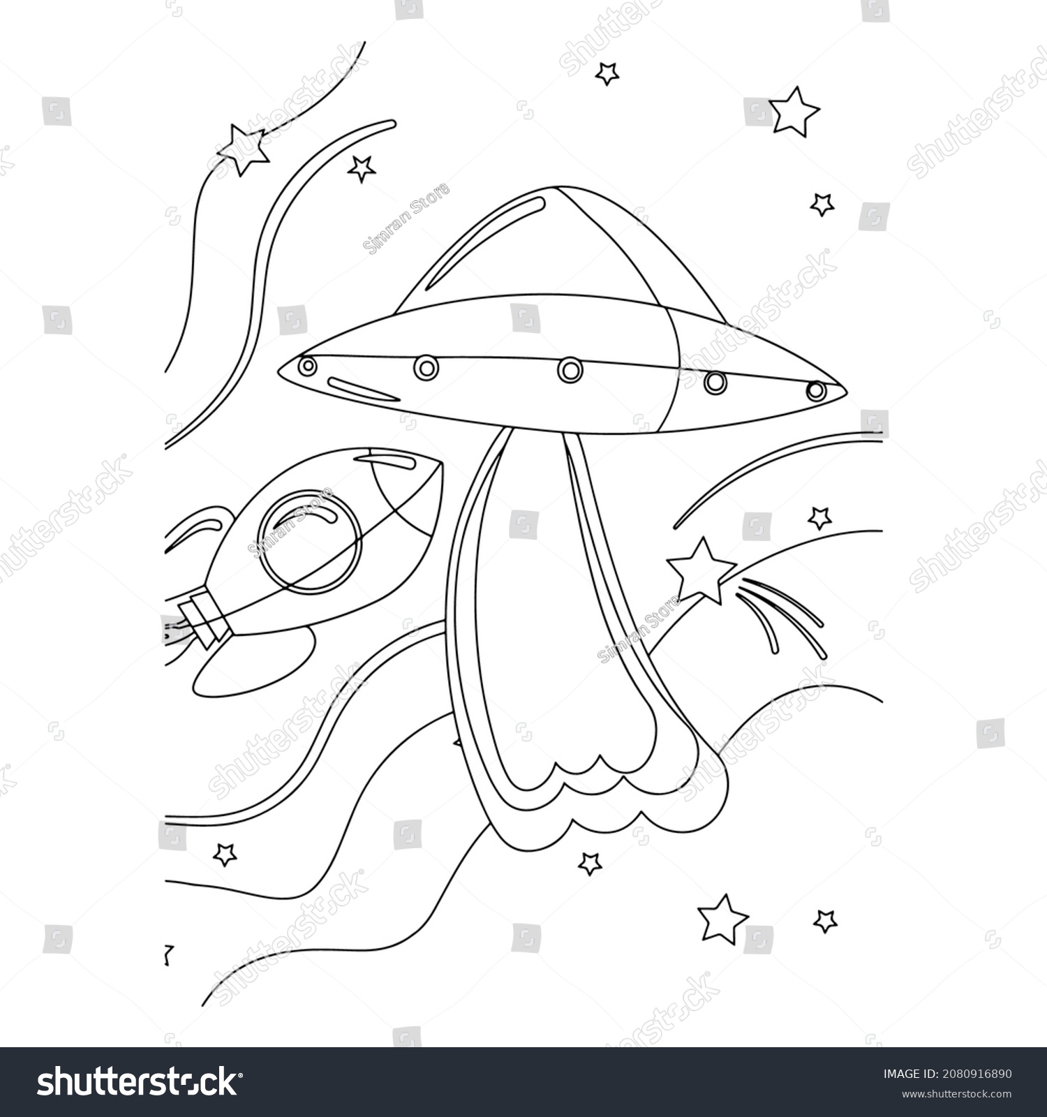 Coloring Page Outline Cartoon Rocket Astronaut Stock Vector (Royalty ...