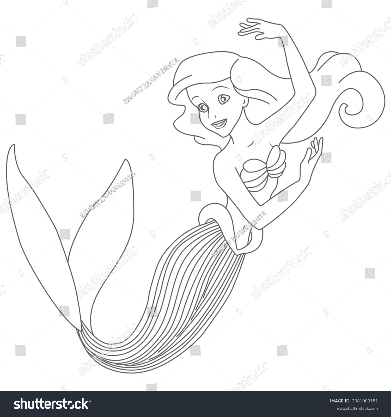 Beautiful Cute Mermaid Coloring Page Kids Stock Vector (Royalty Free ...