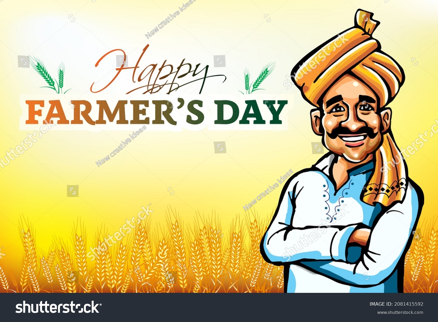 Indian Farmer Working Field Happy Indian Stock Illustration 2081415592 