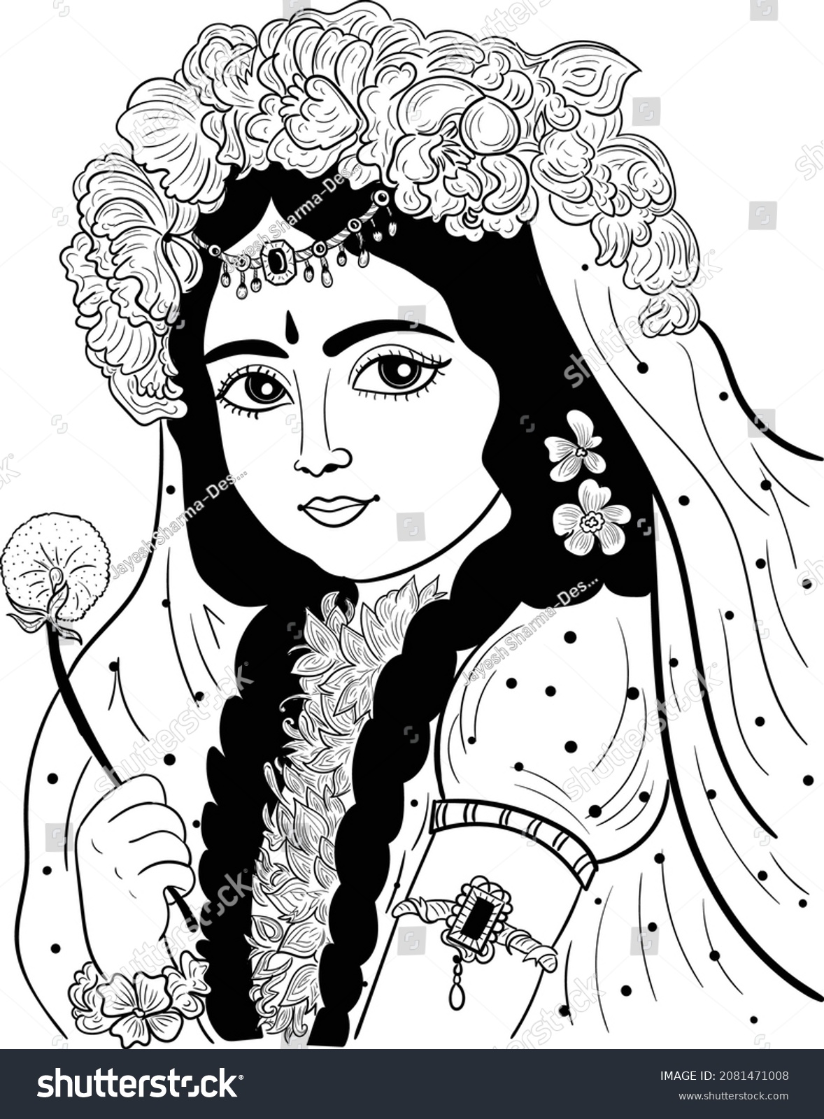 Traditional Indian Women Painting Line Art Stock Vector (Royalty Free ...