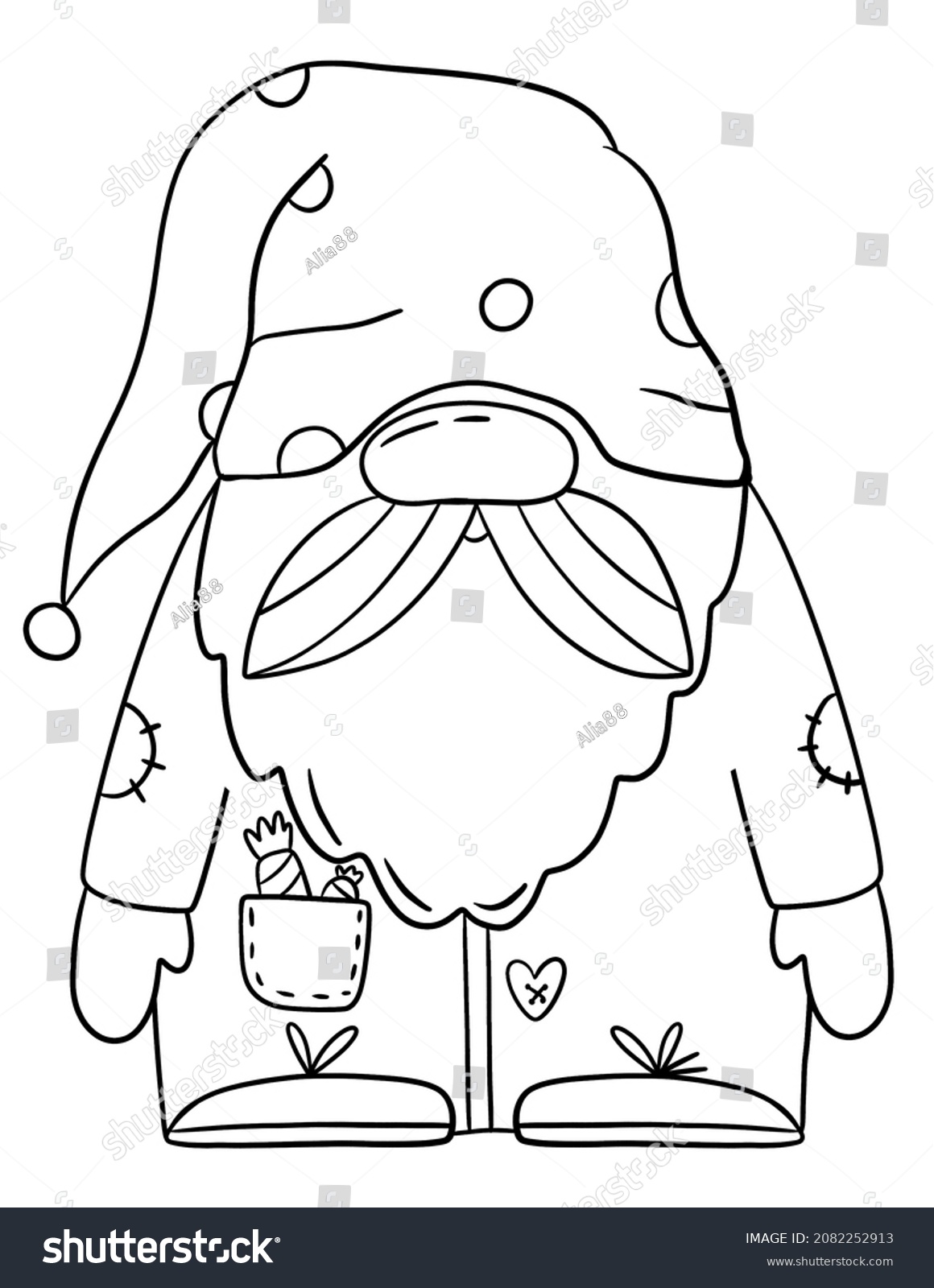 Cute Gnome Coloring Page Kids Outline Stock Illustration 2082252913 ...