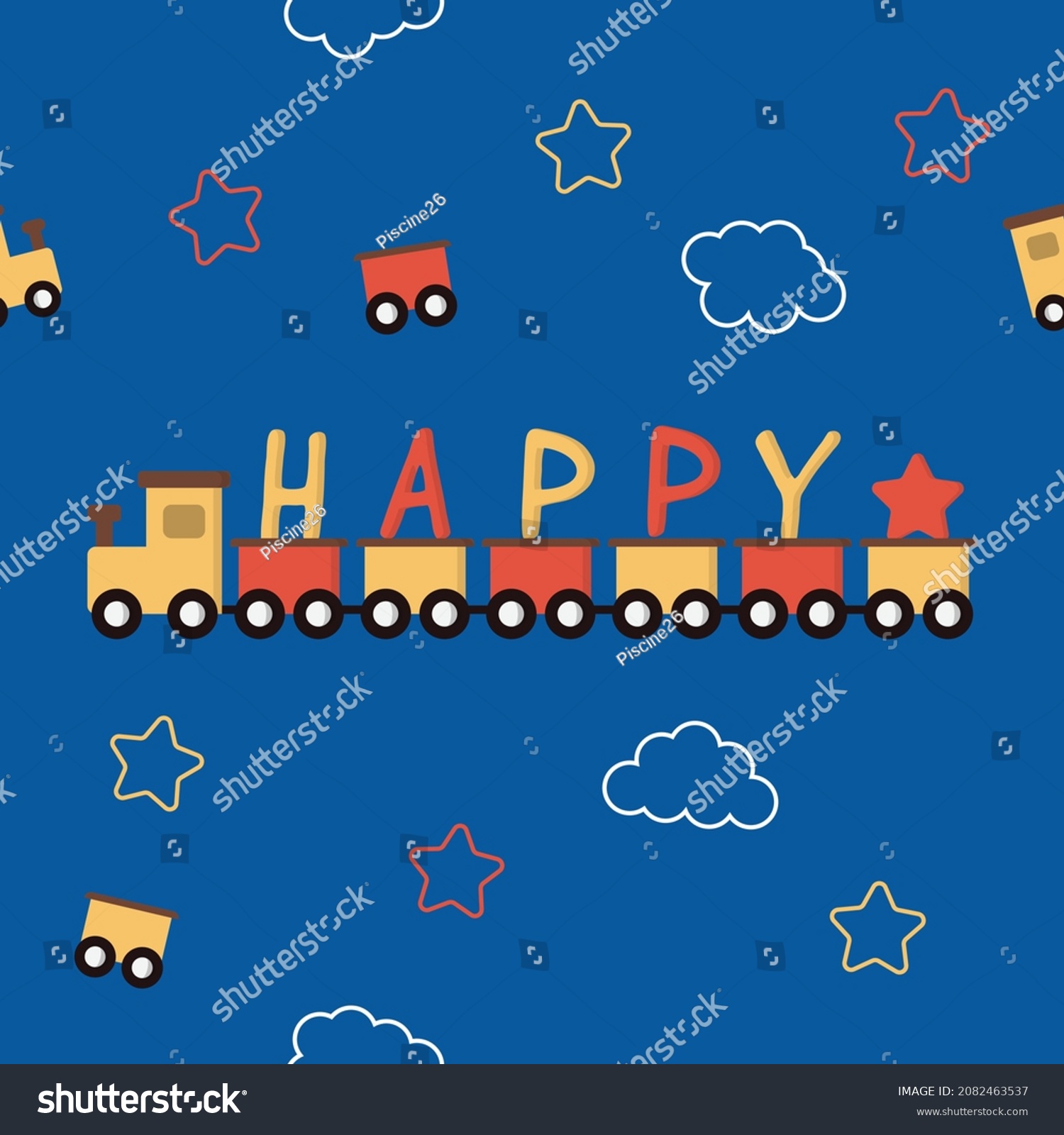 Cute Train Happy Word Blue Background Stock Vector (Royalty Free ...