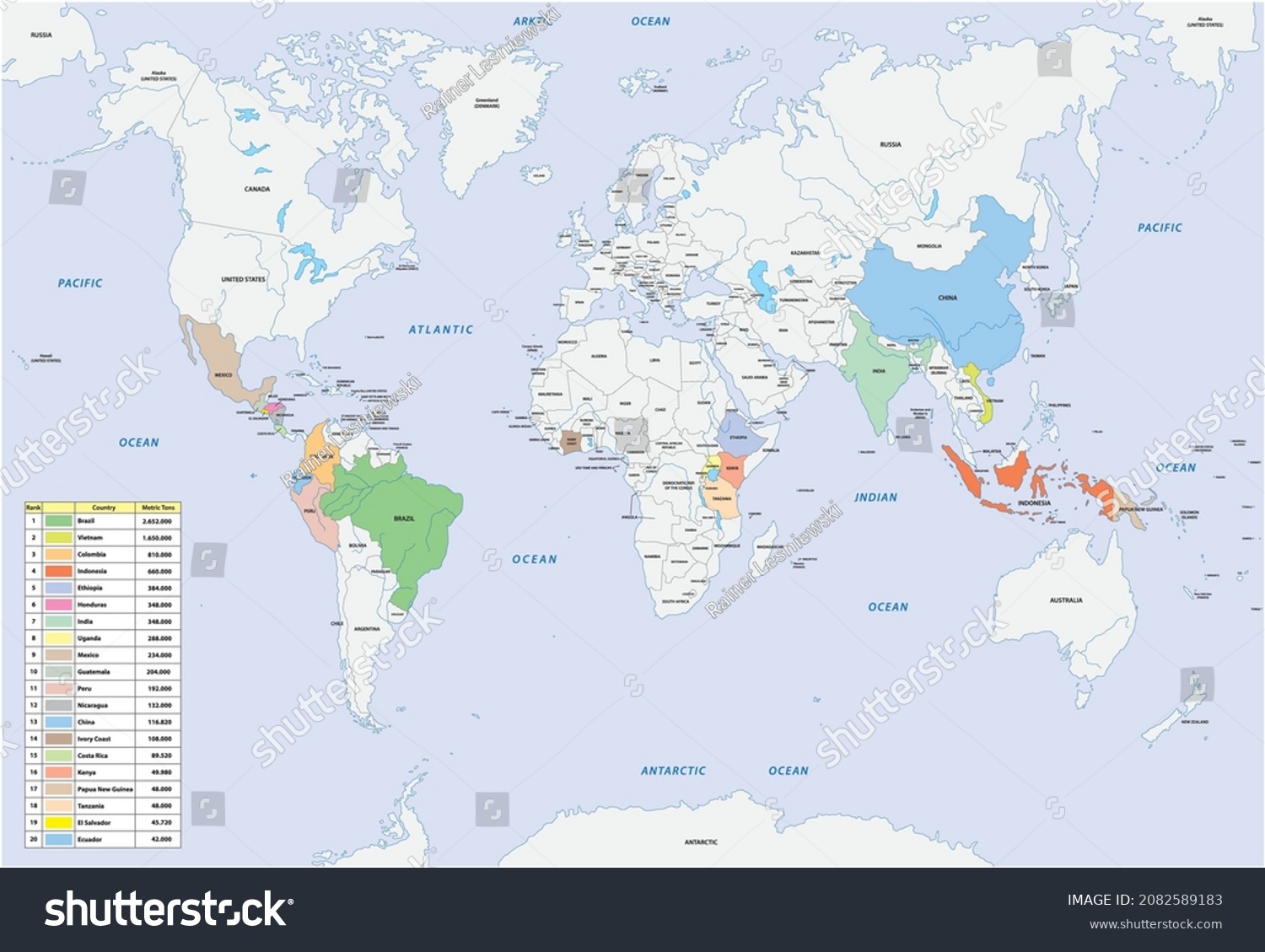 Vector Map 20 Largest Coffee Producing Stock Vector (Royalty Free ...