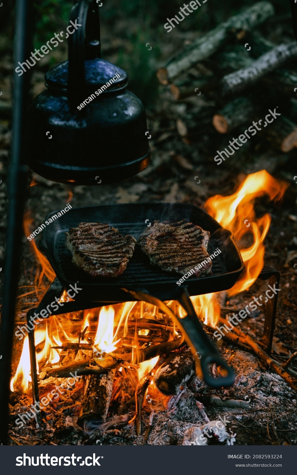 Campfire Beef Pan Water Bottle Titanium Stock Photo 2082593224