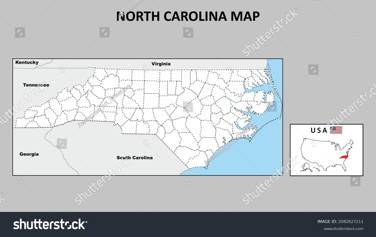 North Carolina Map Political Map North Stock Vector (Royalty Free ...