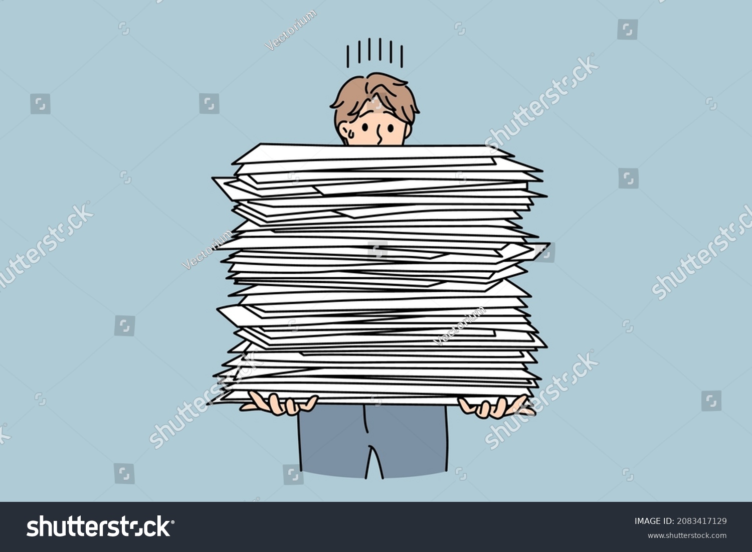 Stressed Male Employee Stack Paperwork Overwhelmed Stock Vector ...