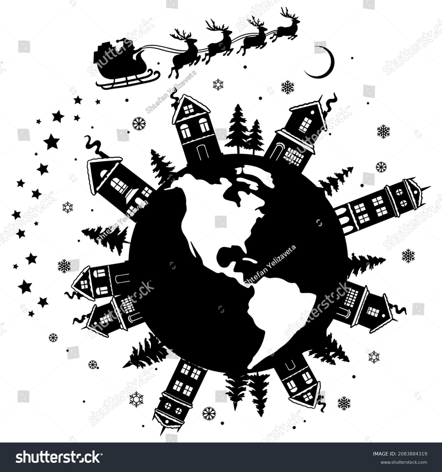 Santa Flying Around World Planetchristmas Scene Stock Vector (Royalty ...