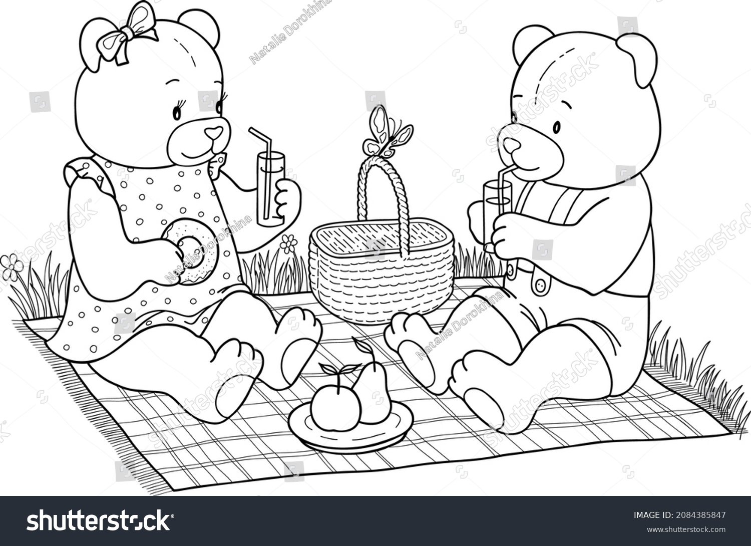 Handdrawn Coloring Page Teddy Bears On Stock Vector (Royalty Free ...