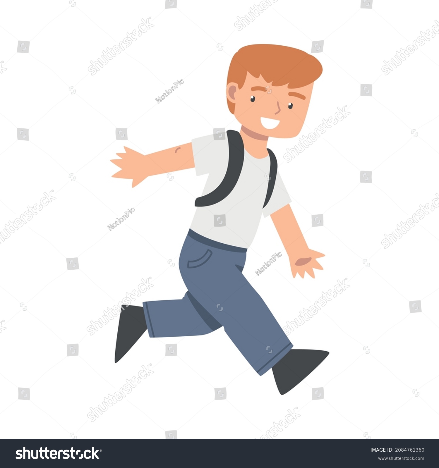 Little Boy Backpack Running Laughing Vector Stock Vector (Royalty Free ...