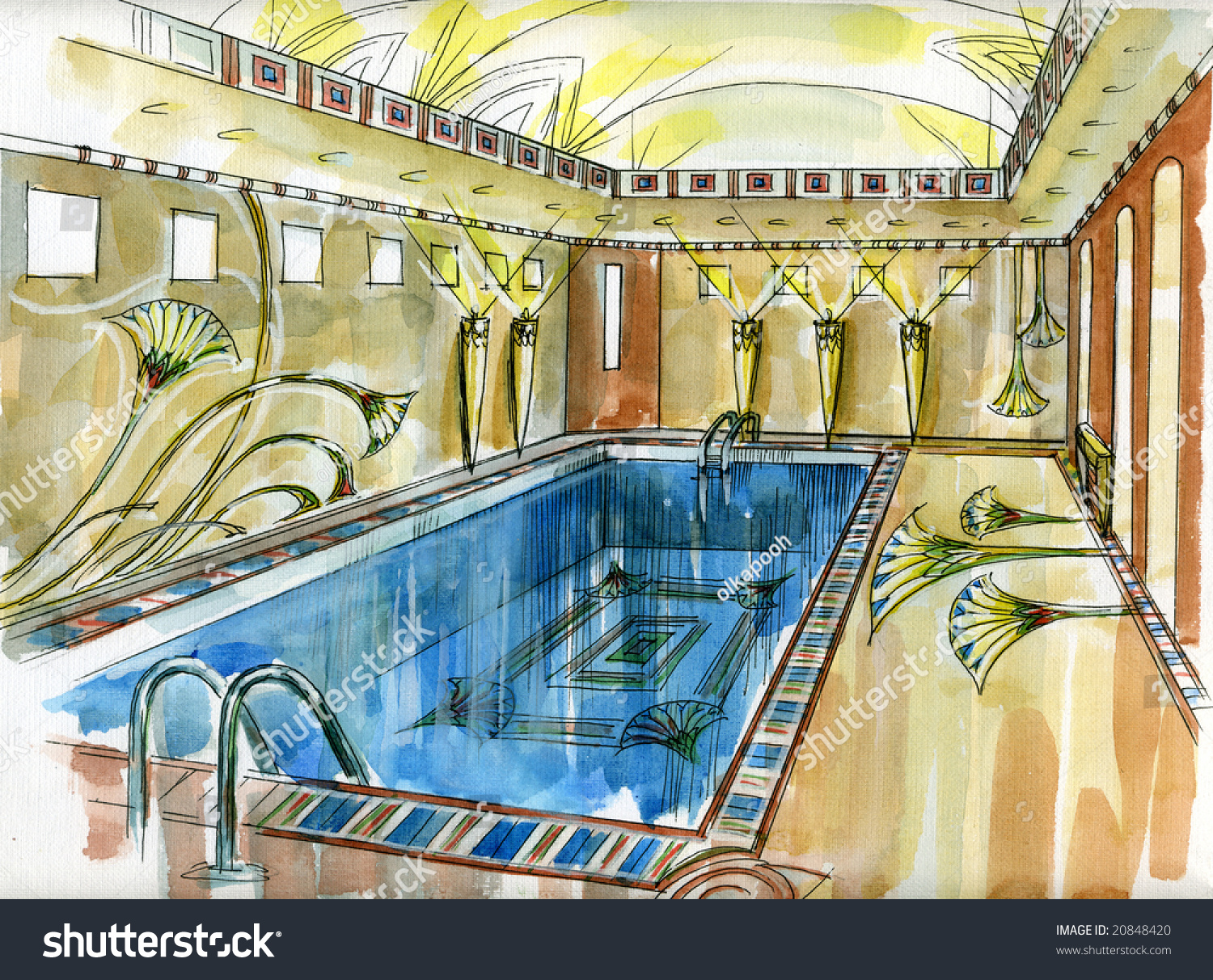 Иллюстрации с бассейном