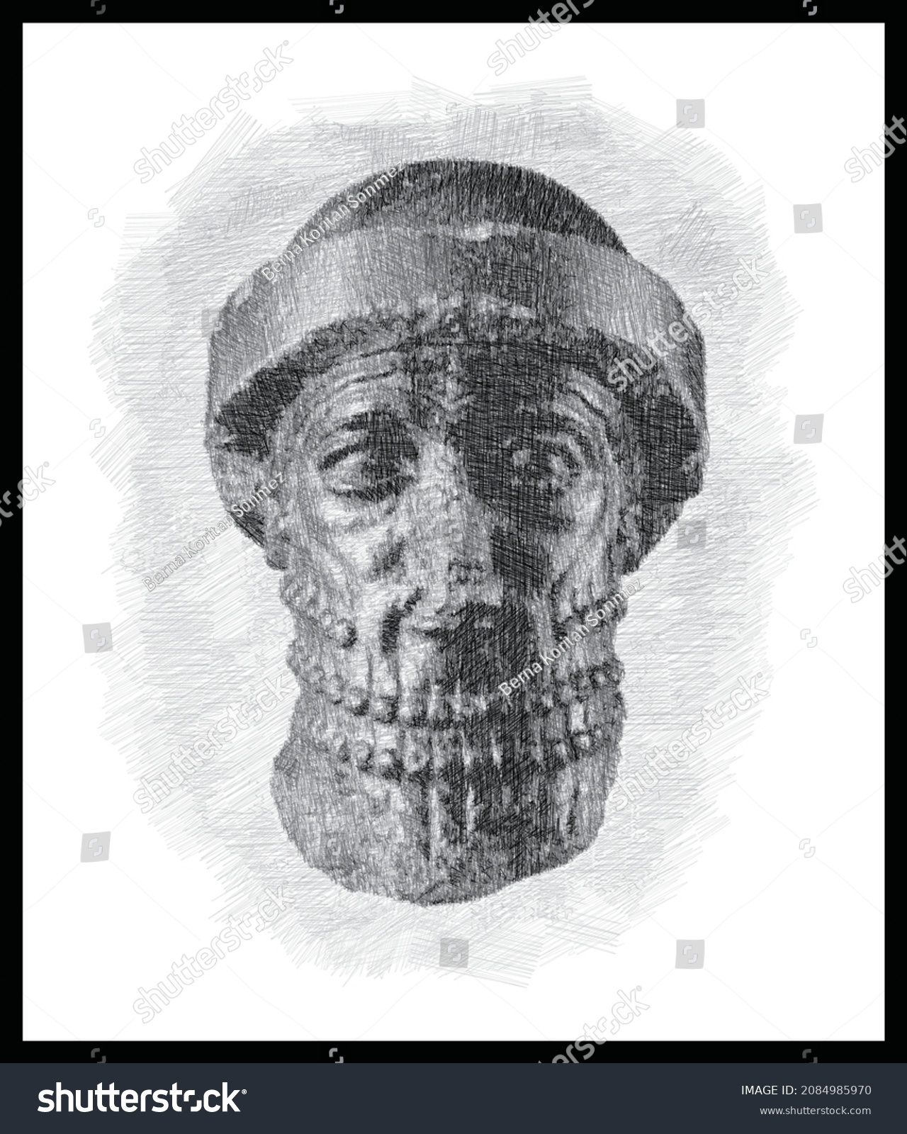 Pencil Sketch Drawing King Hammurabi Ancient Stock Vector (Royalty Free
