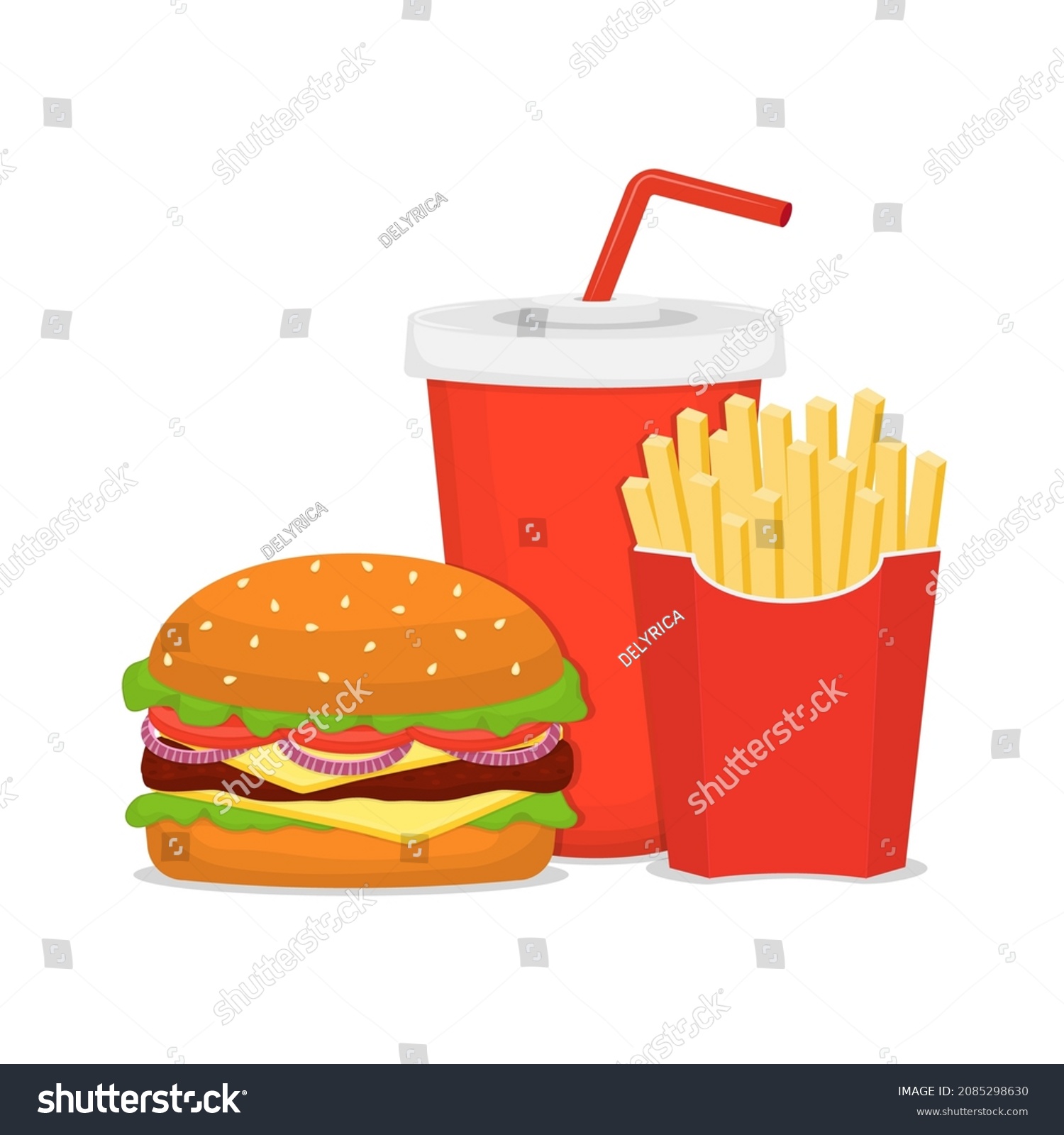 Fast Food Set Hamburger Fries Soda Stock Vector (Royalty Free ...