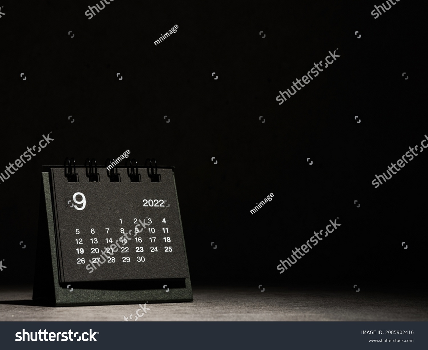 2022 September Calendar On Black Background Stock Photo 2085902416 ...