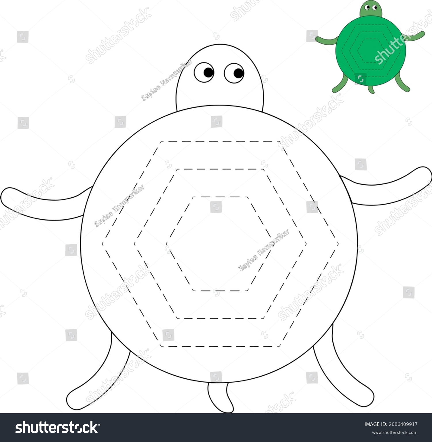Shape Tracing Worksheet Hexagon Kindergarten Activity Stock Vector