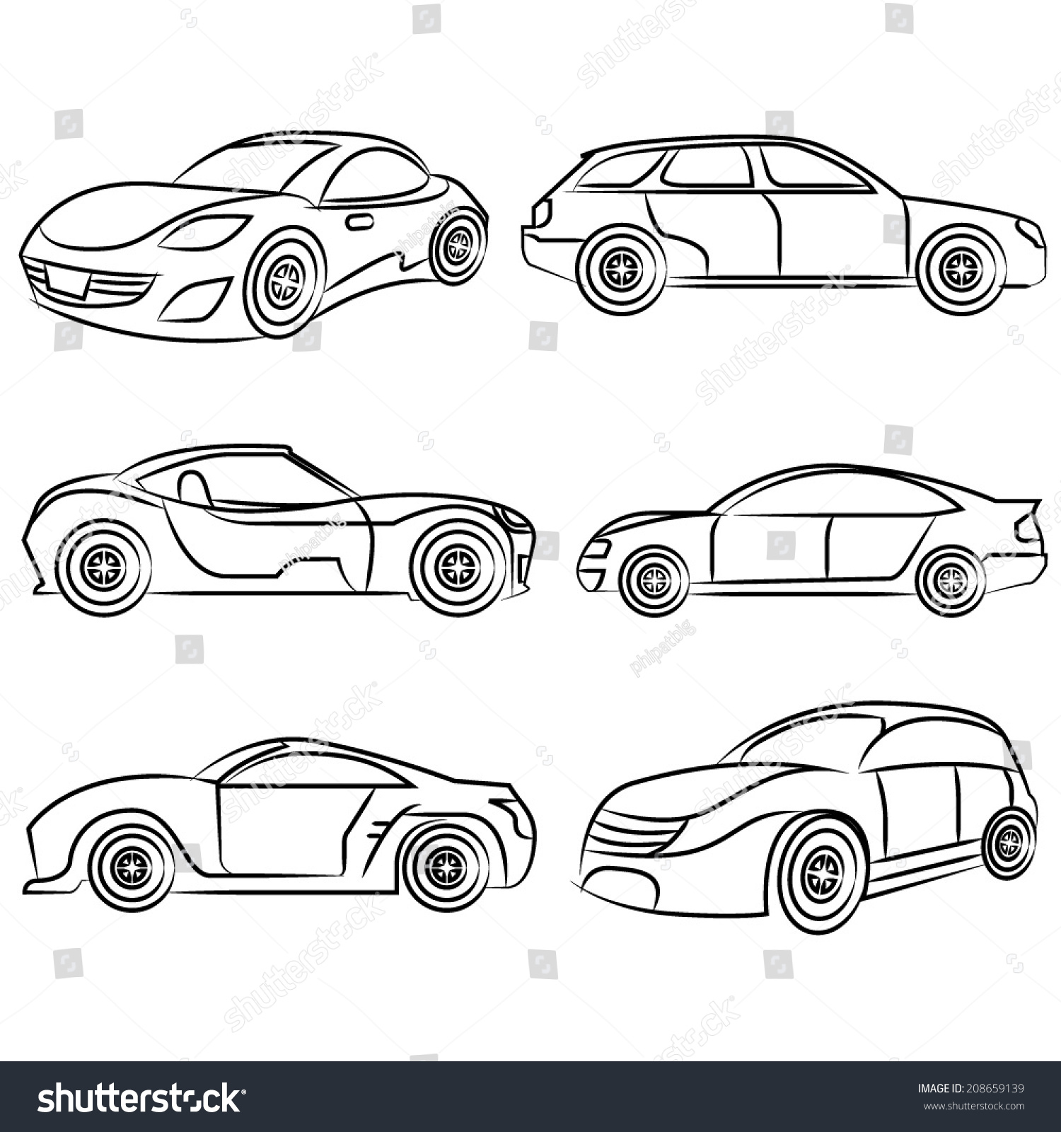 Sketch Car Set Stock Vector (Royalty Free) 208659139 | Shutterstock