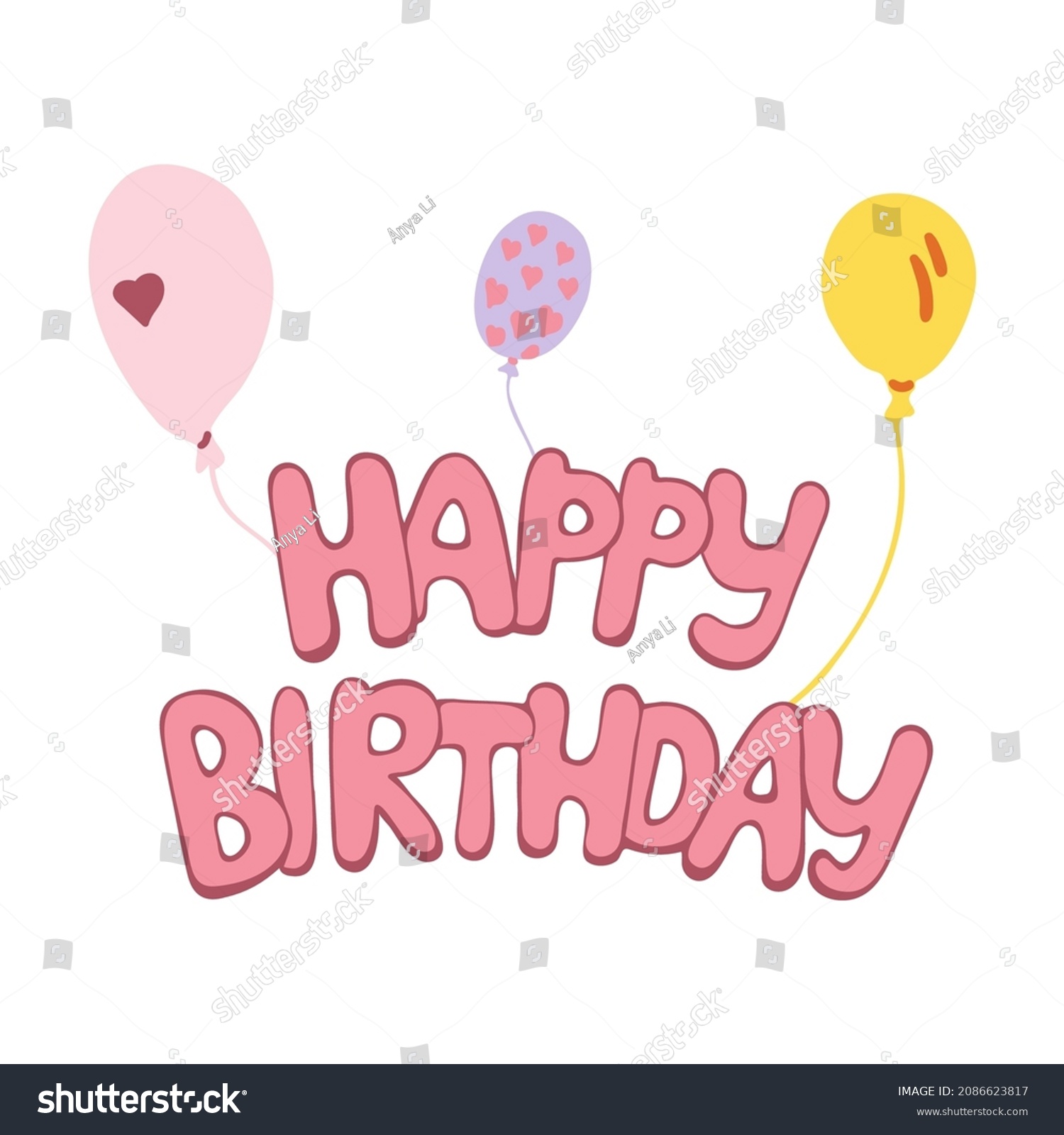 Hand Lettering Inscription Happy Birthday Balloons Stock Vector ...