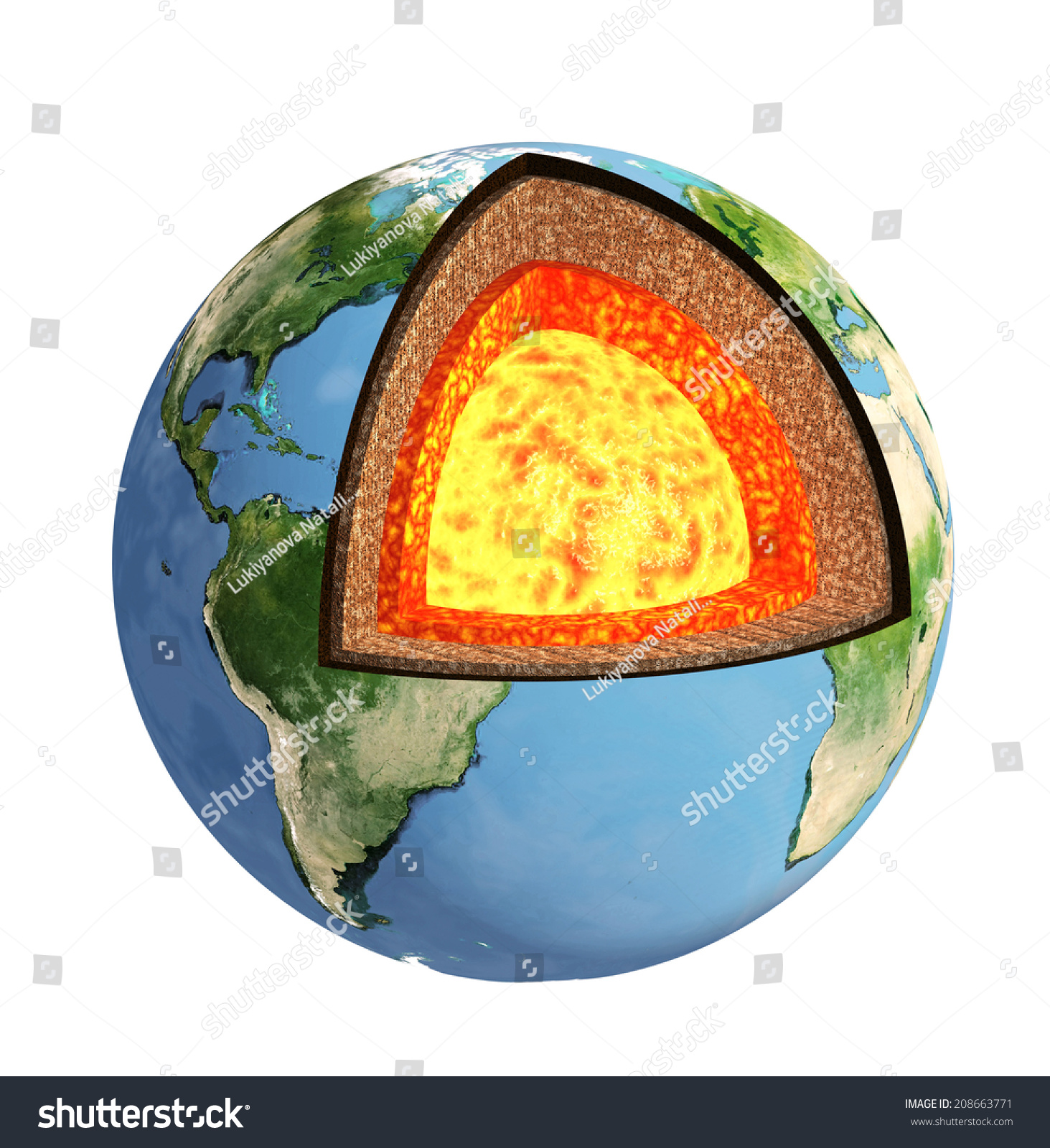 Structure Earth Model Isolated On White Stock Illustration 208663771 ...