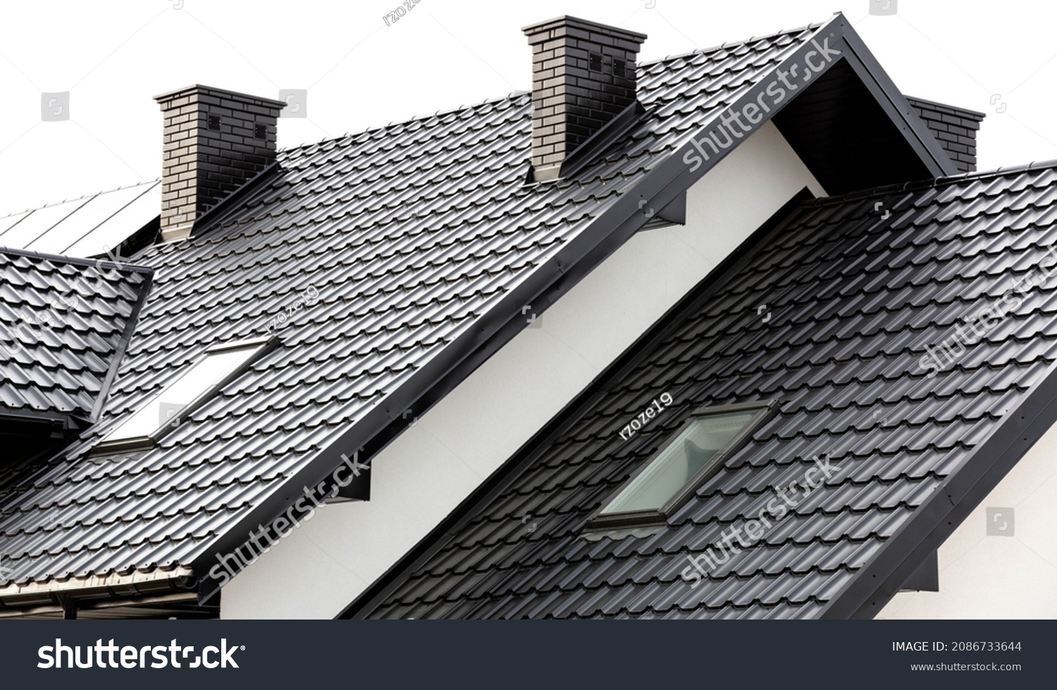 Roof New Home Ceramic Chimney Metal Stock Photo 2086733644 Shutterstock   Stock Photo Roof Of A New Home Ceramic Chimney Metal Roof Tiles Gutters Roof Window Tv Antennas Attached 2086733644 