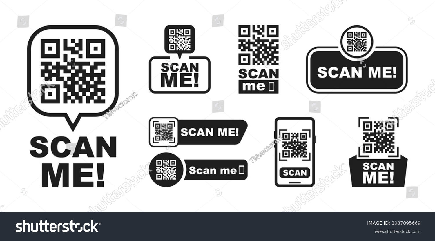 Set Qr Codes Inscription Scan Me Stock Vector (Royalty Free) 2087095669 ...