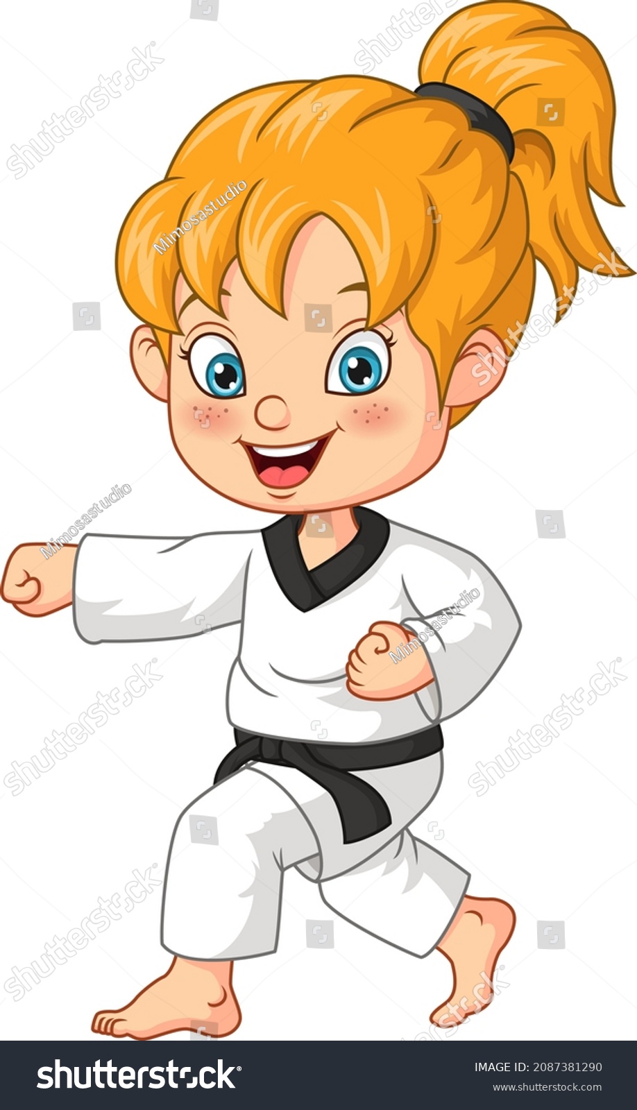 Cartoon Girl Doing Practicing Karate Stock Vector (Royalty Free ...