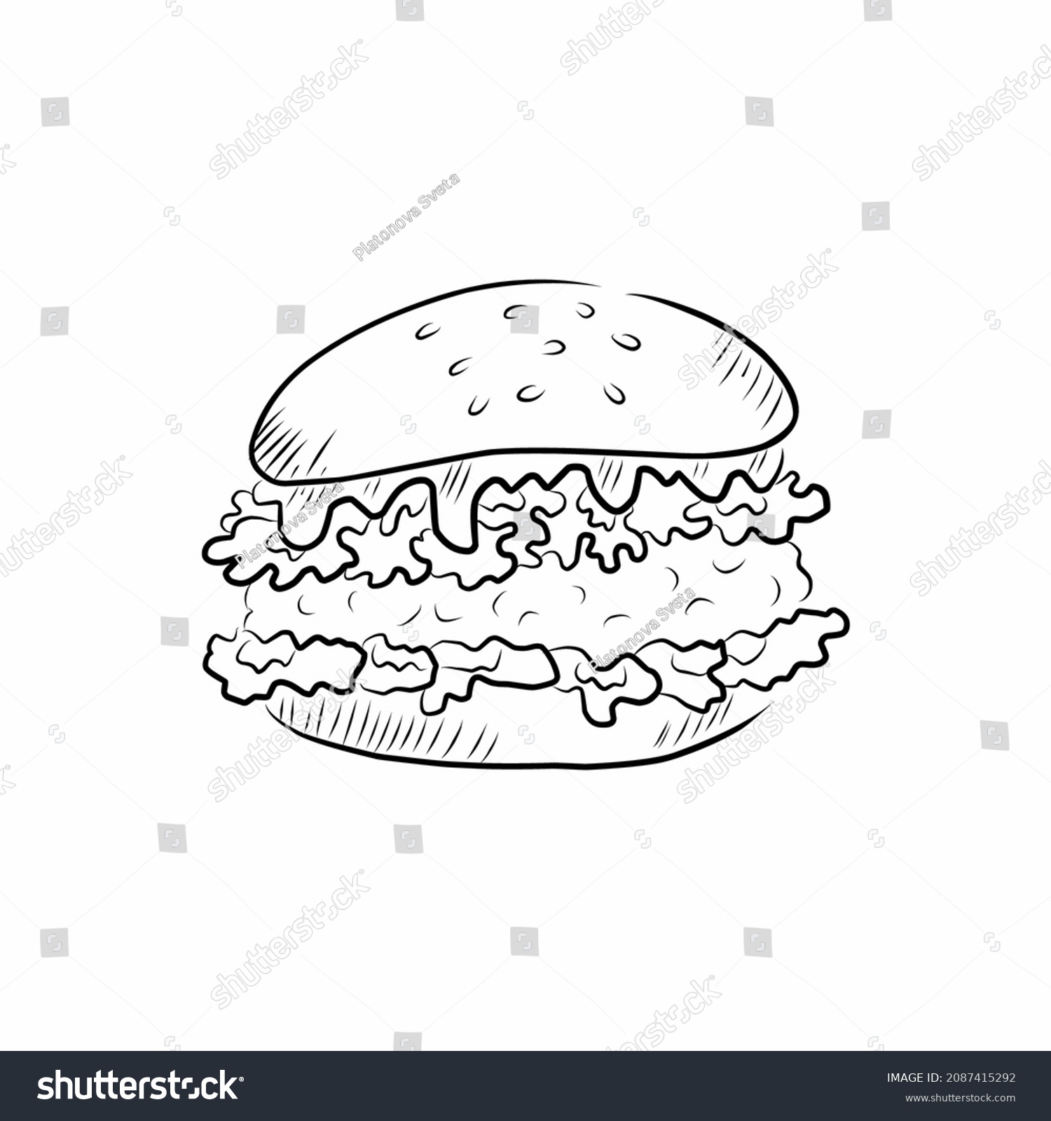 Burger Linear Style On White Backgroundvector Stock Vector (Royalty ...