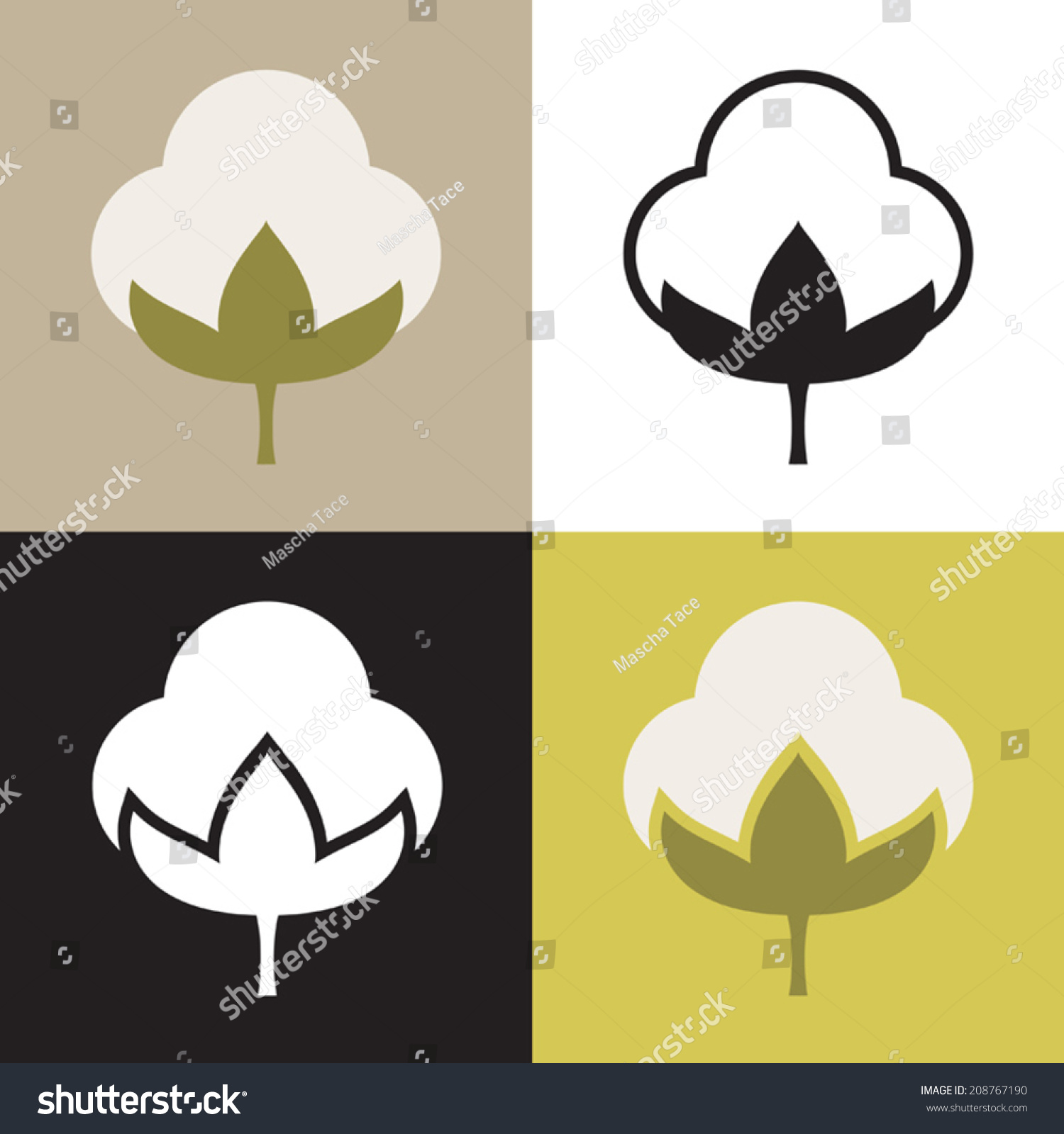 Four Variations Vector Cotton Symbol Featuring Stock Vector (Royalty ...