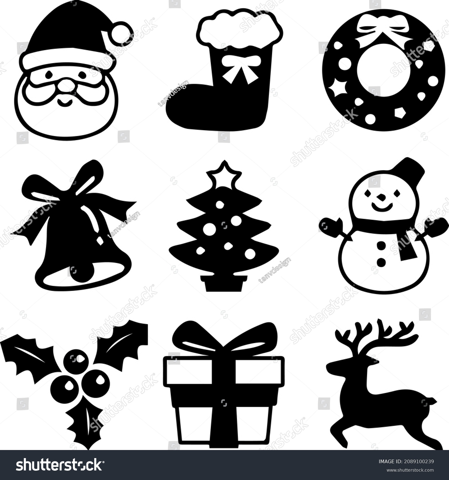 Silhouette Cute Doodles Xmas Collection Vector Stock Vector (Royalty ...