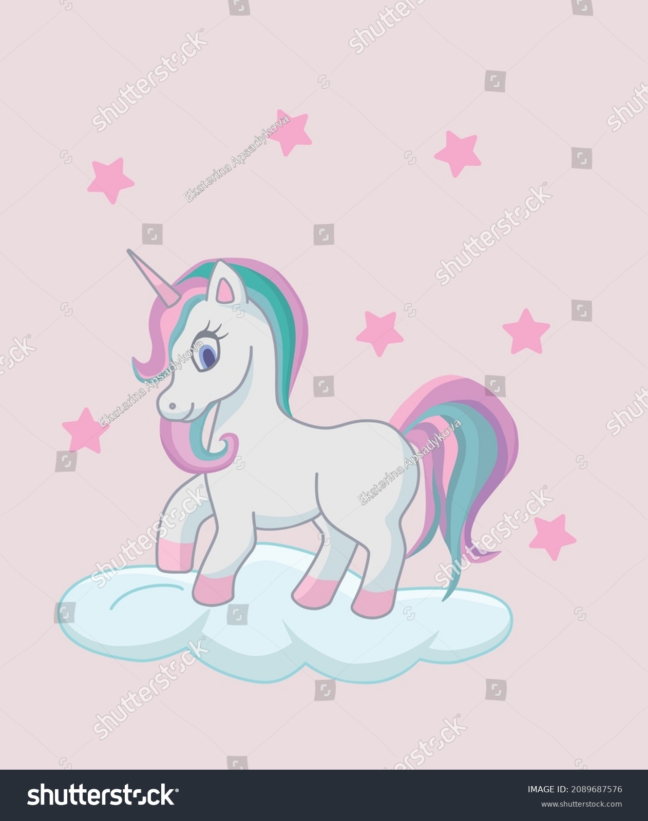 Cute Unicorn On Cloud Stars Stock Vector (Royalty Free) 2089687576 ...