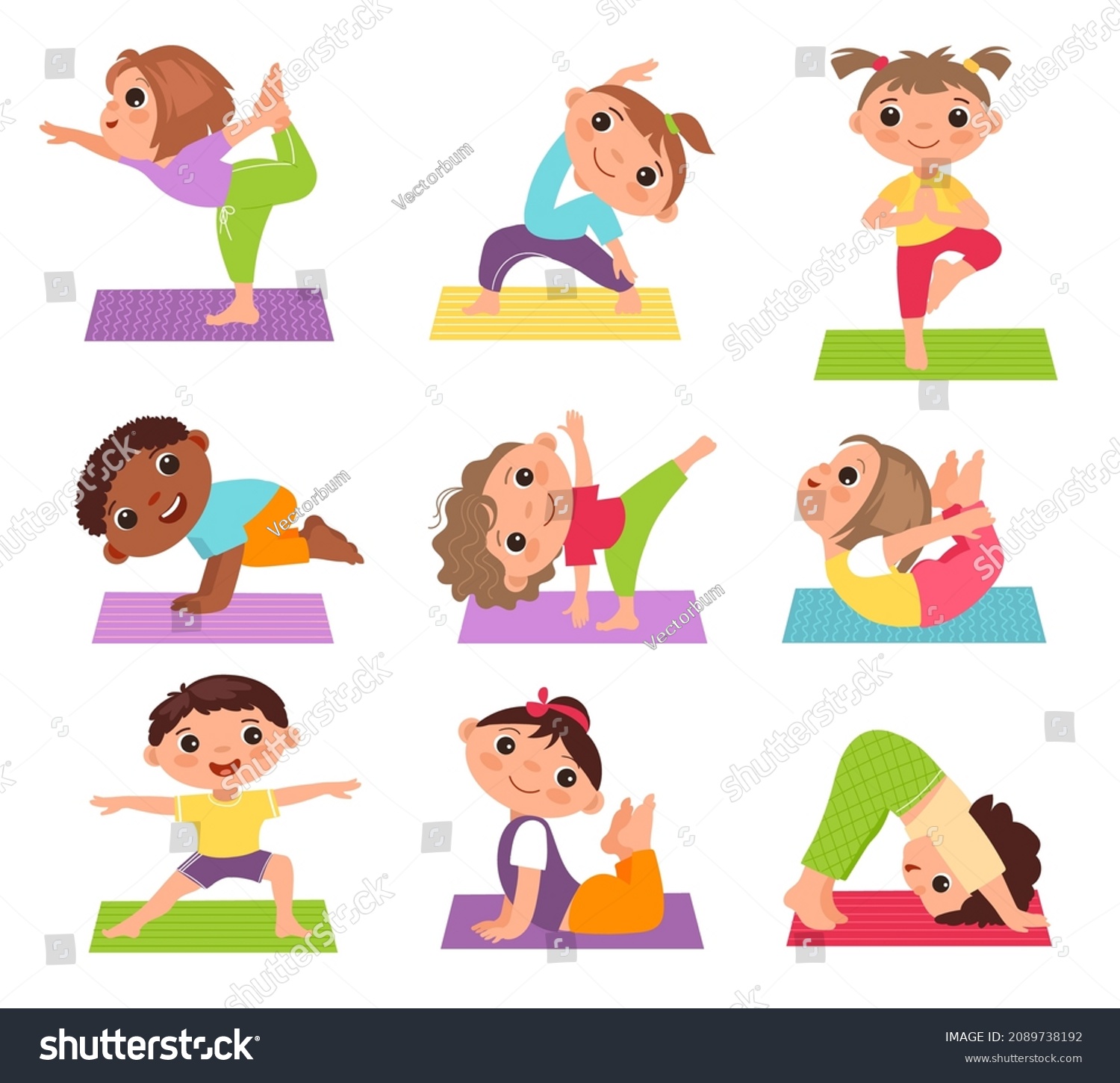 Kids Yoga Little Children Stretching Poses Stock Vector (Royalty Free ...