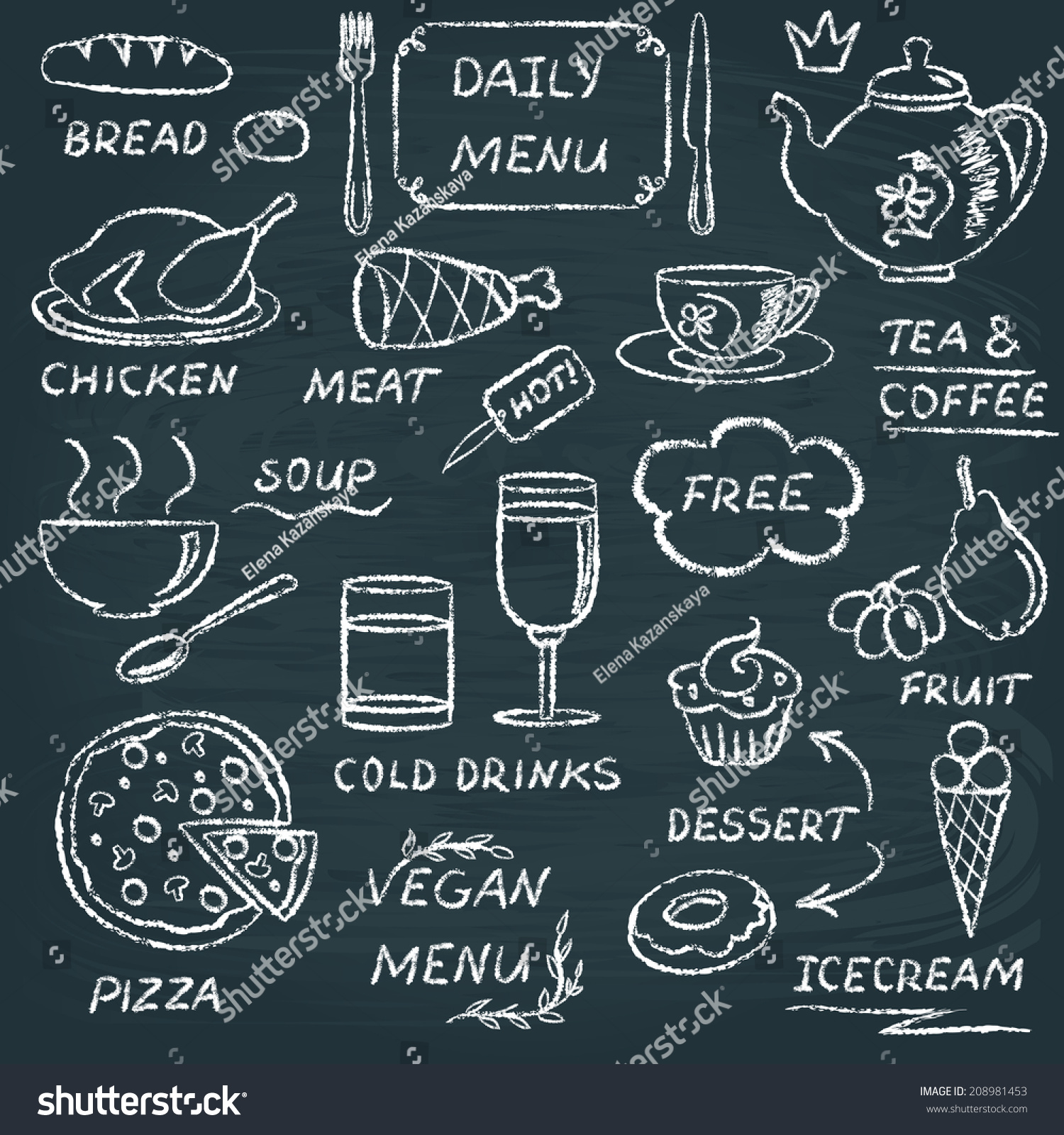 Chalkboard Set Hand Drawn Menu Elements Stock Vector (Royalty Free ...