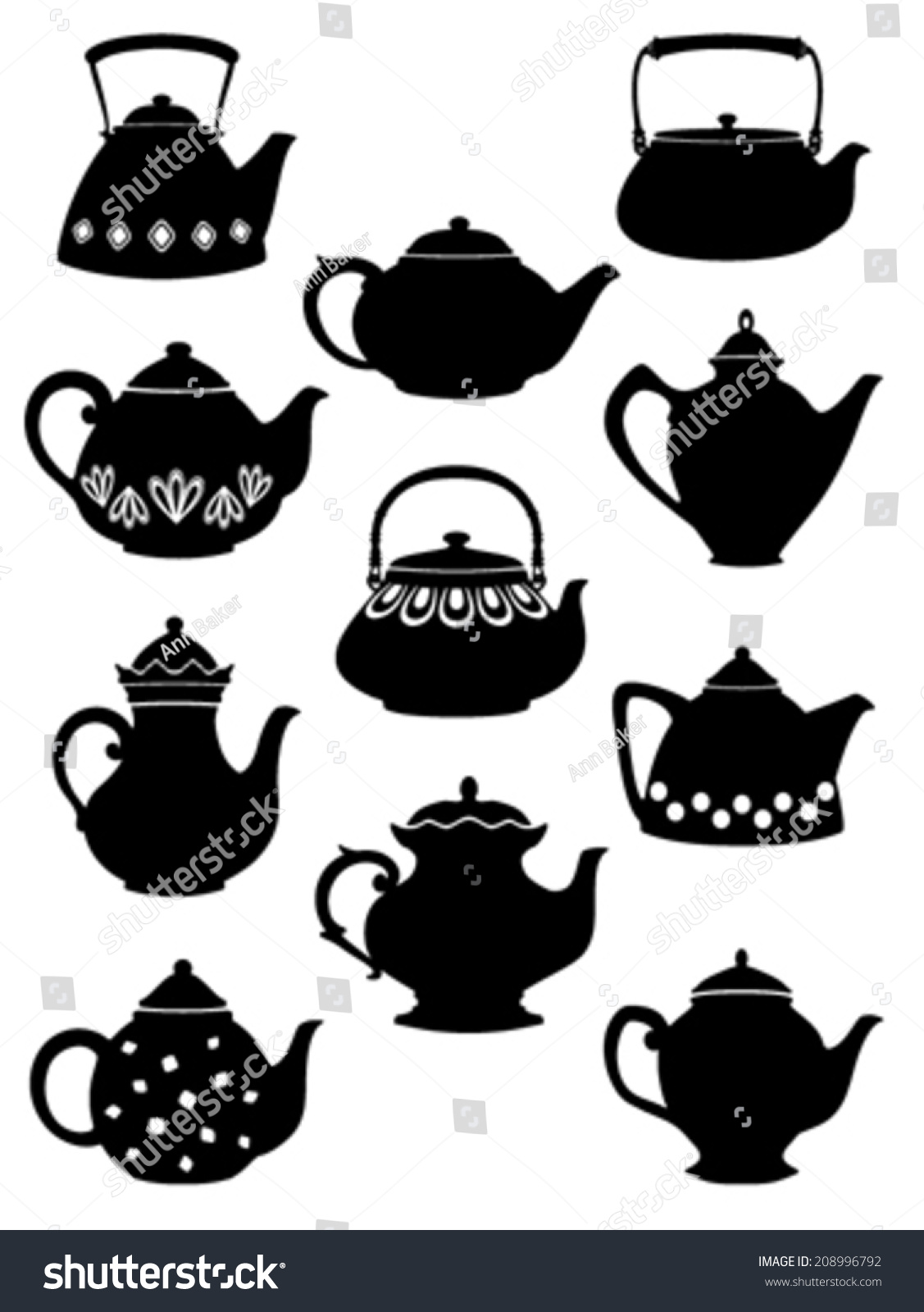 Teapot Silhouettes Stock Vector (Royalty Free) 208996792 | Shutterstock