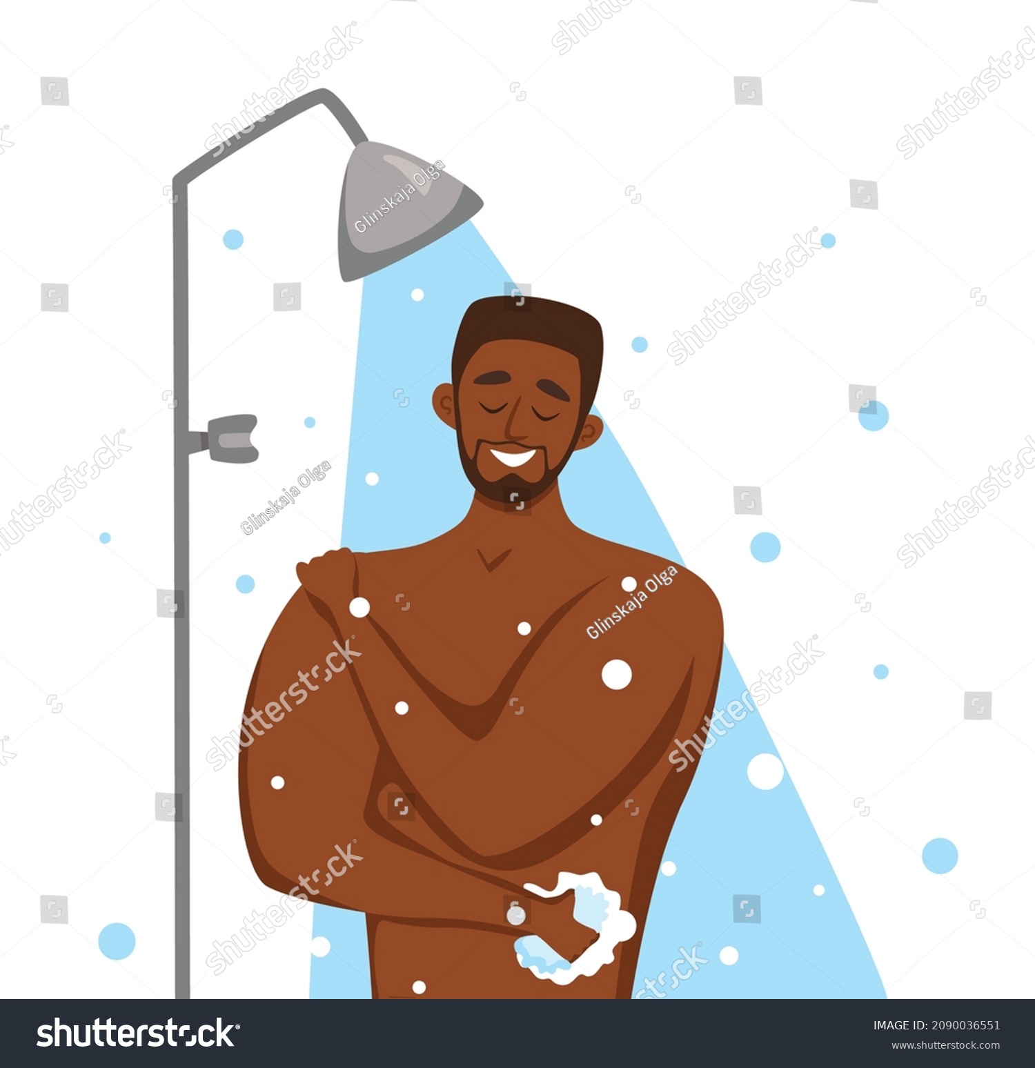 Young African American Men Taking Shower เวกเตอร์สต็อก ปลอดค่า