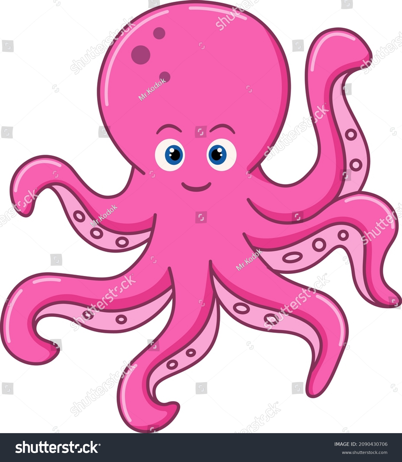 Cartoon Cute Pink Octopus On White Stock Vector (Royalty Free ...