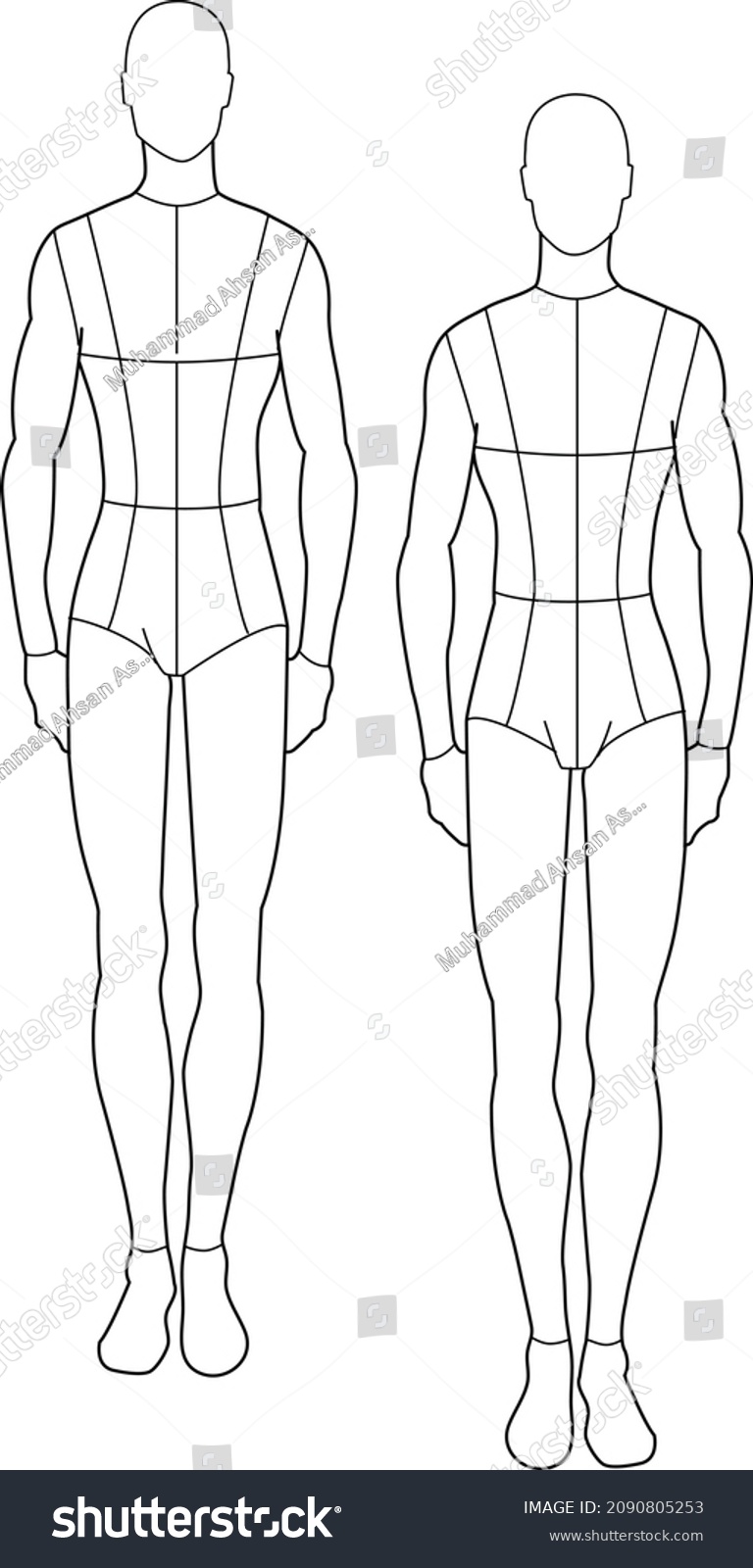 Men Boys Croquis Mannequim Flat Sketch Stock Vector (Royalty Free ...