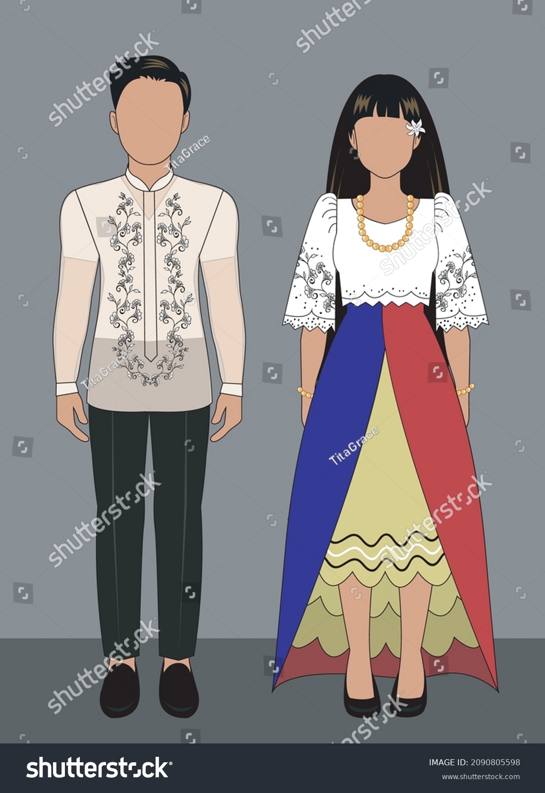 Philippines National Costume Filipino Illustration Vector Stock Vector ...