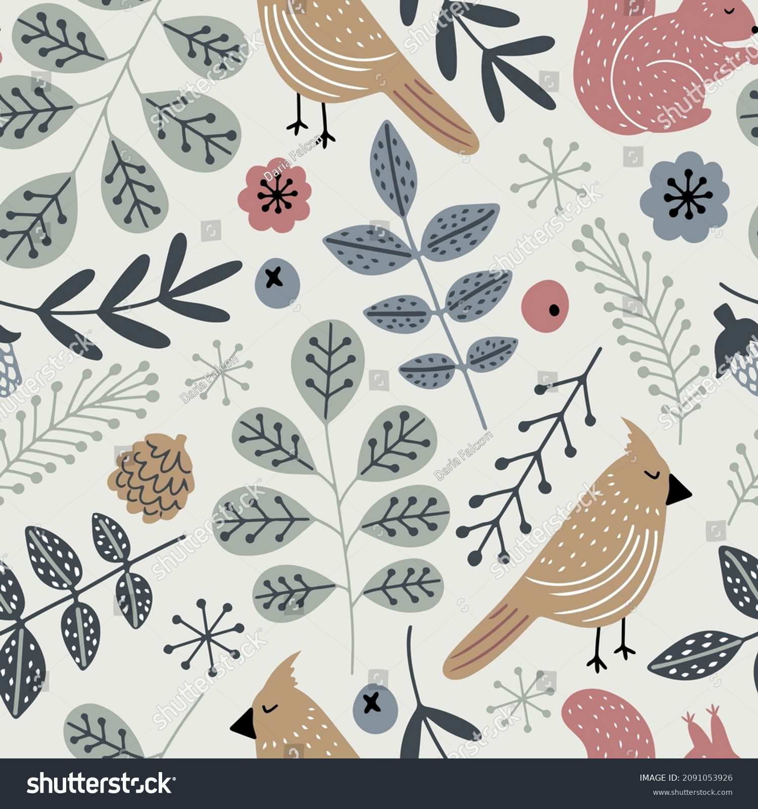 Hand Drawn Vector Seamless Pattern Birds Stock Vector (Royalty Free ...