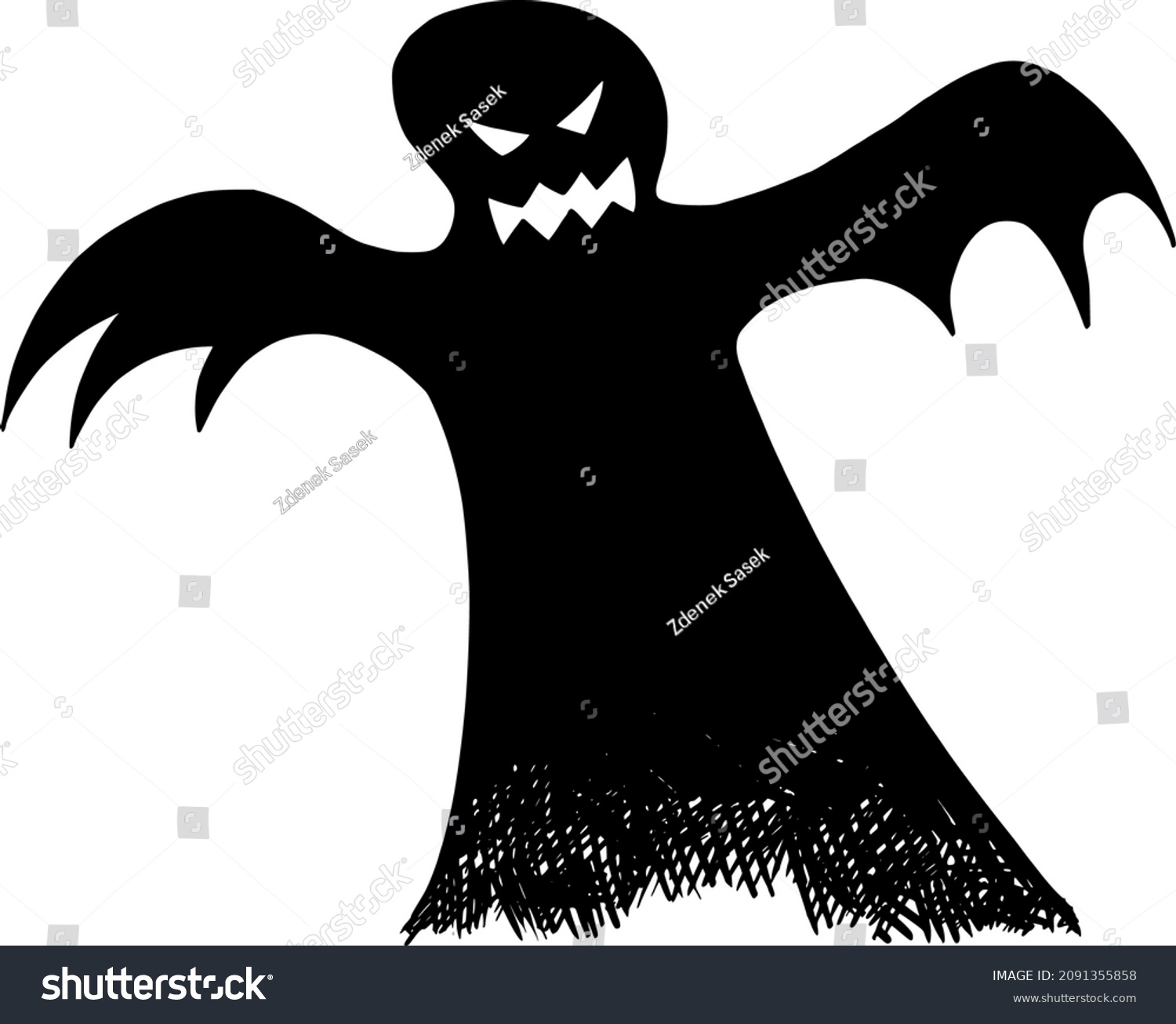 Vector Drawing Illustration Black Silhouette Creepy Stock Vector ...