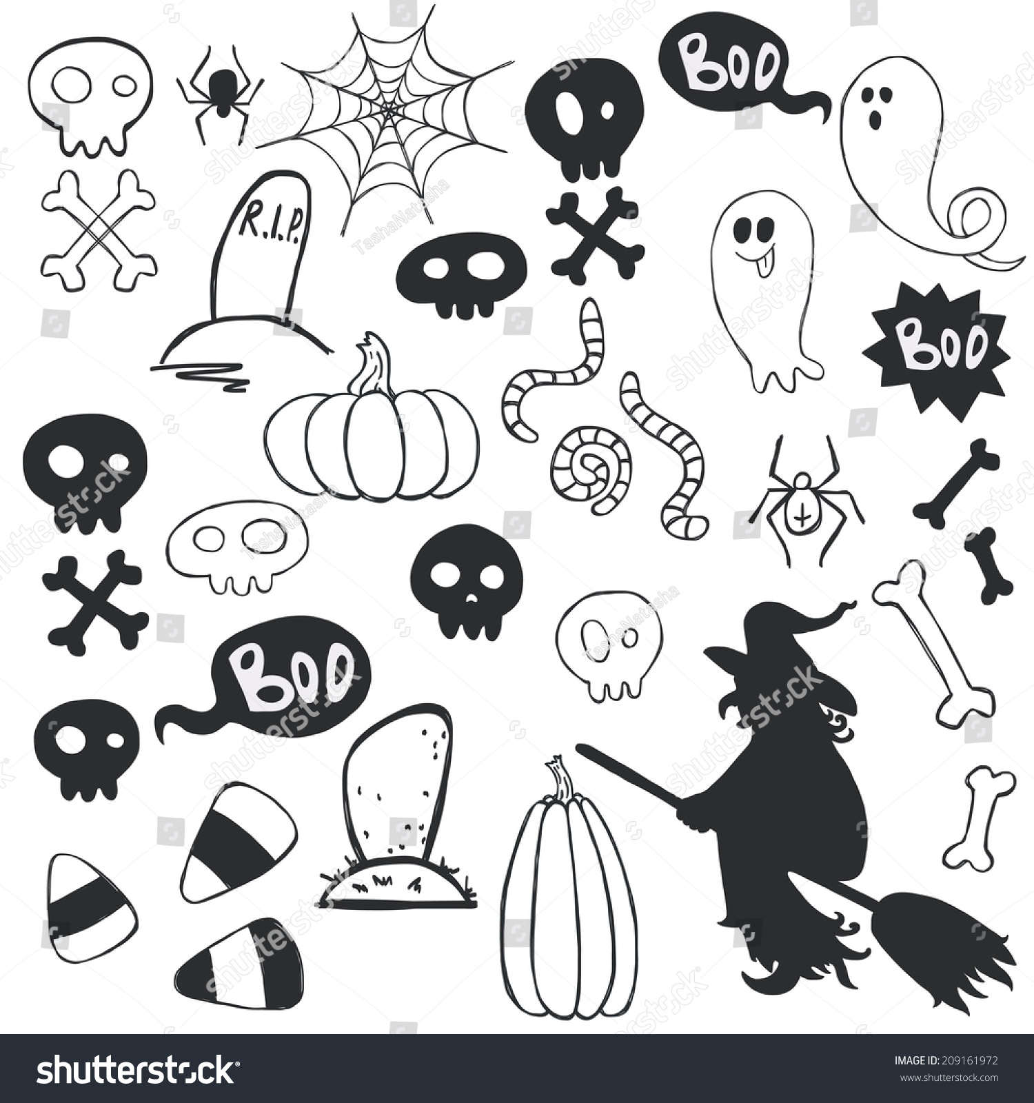 Set Hand Drawn Halloween Doodles Cartoon Stock Vector (Royalty Free ...