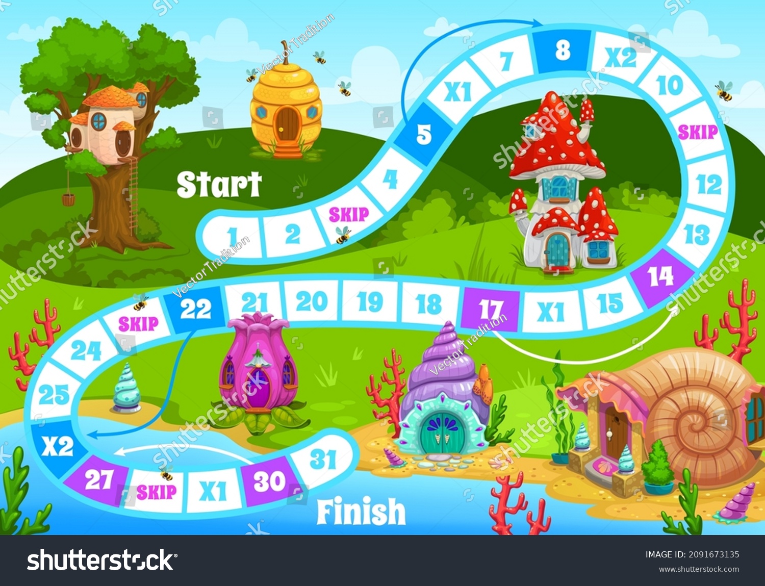 Kids Board Game Fairy Elf Houses Stock Vector (Royalty Free) 2091673135 ...