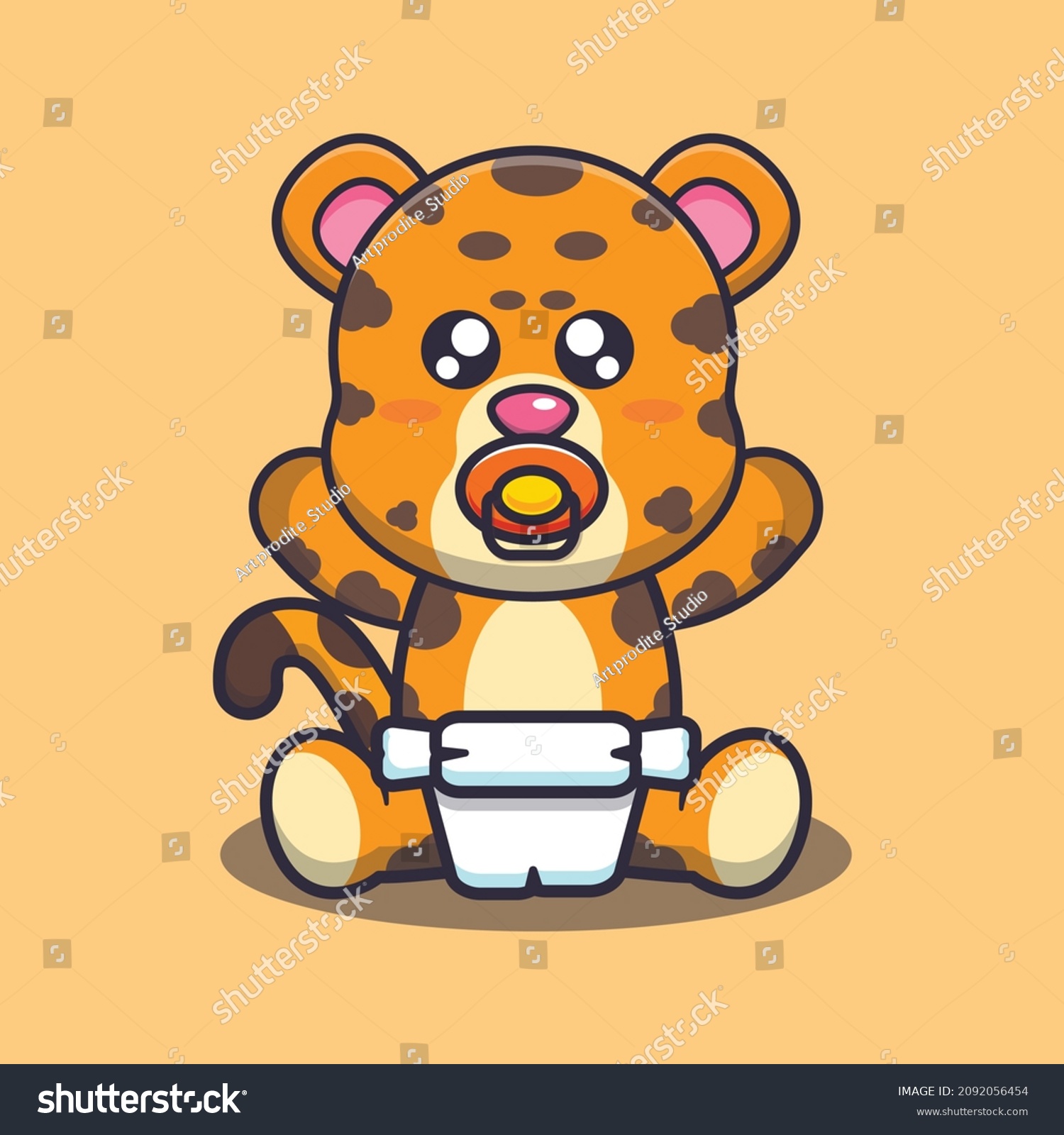 Cute Baby Leopard Cute Cartoon Animal Stock Vector (Royalty Free