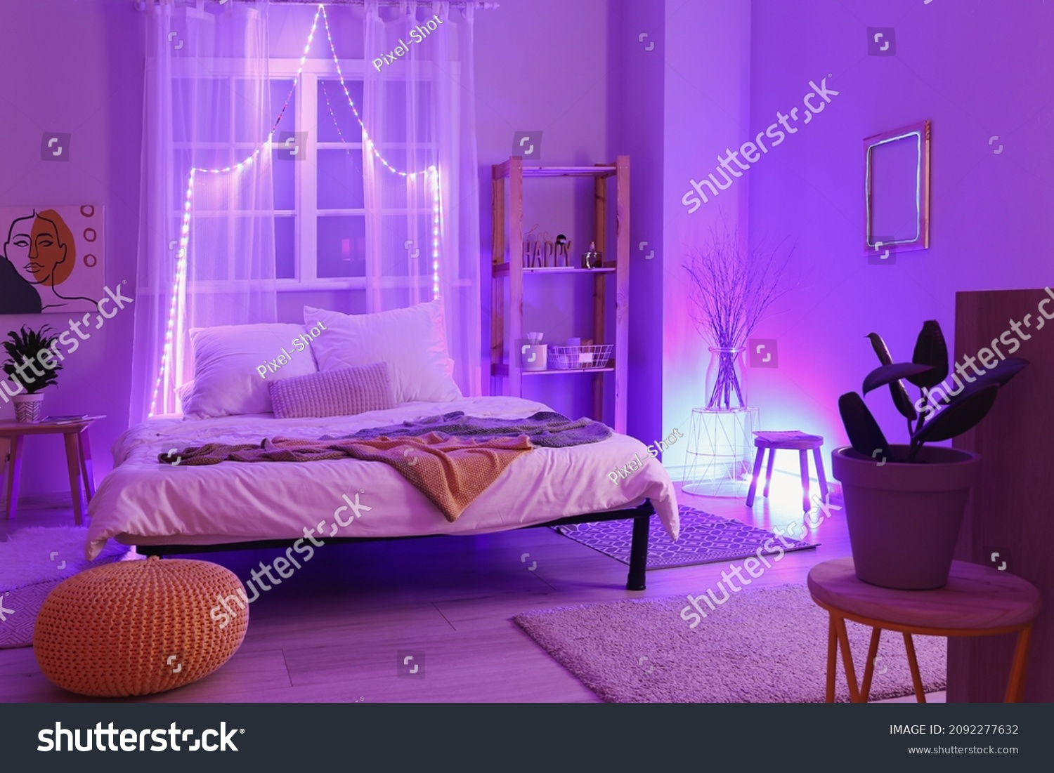 Interior Stylish Bedroom Neon Lighting Stock Photo 2092277632 ...