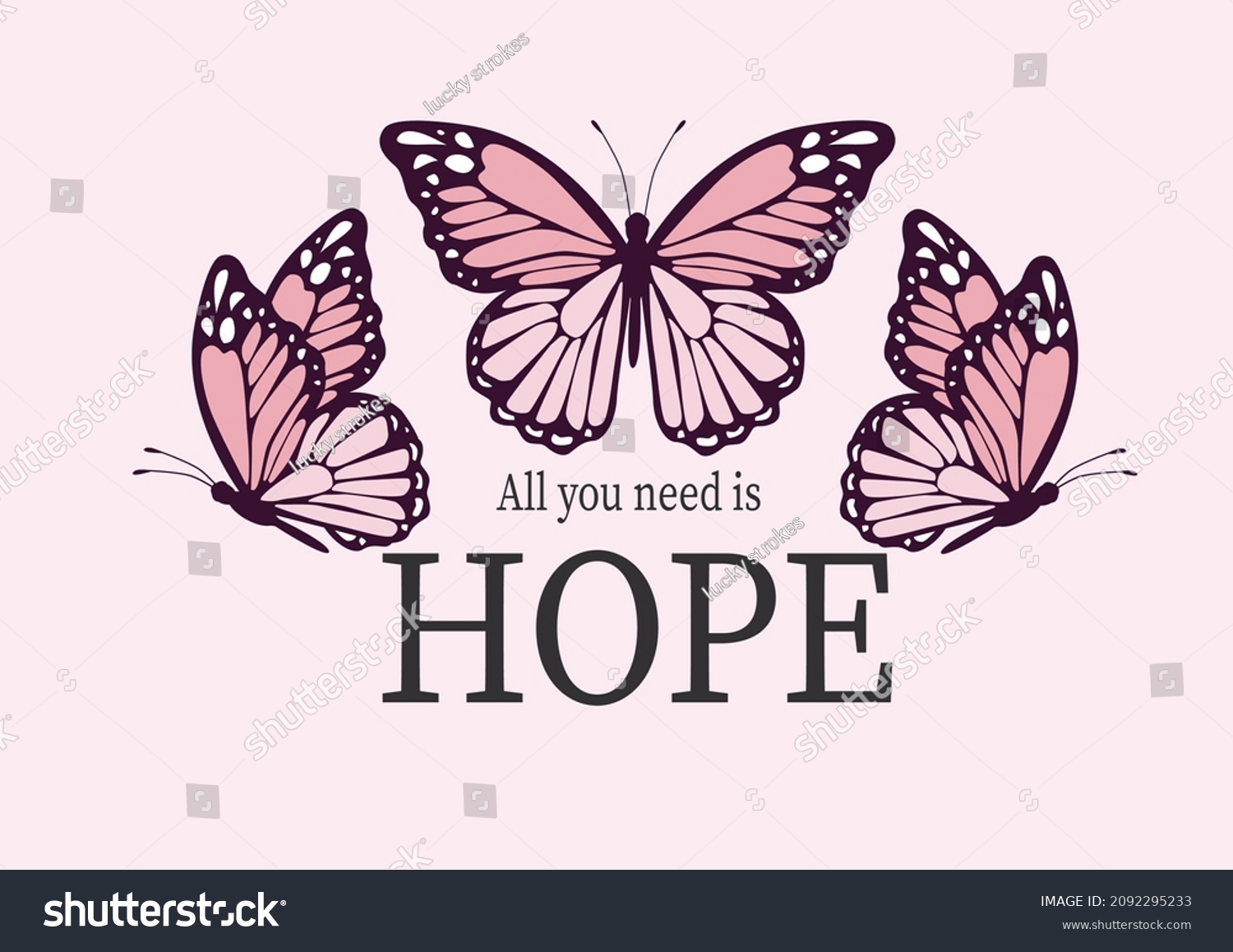 Hope Butterfly Design Hand Drawnvector Art Stock Vector (Royalty Free ...