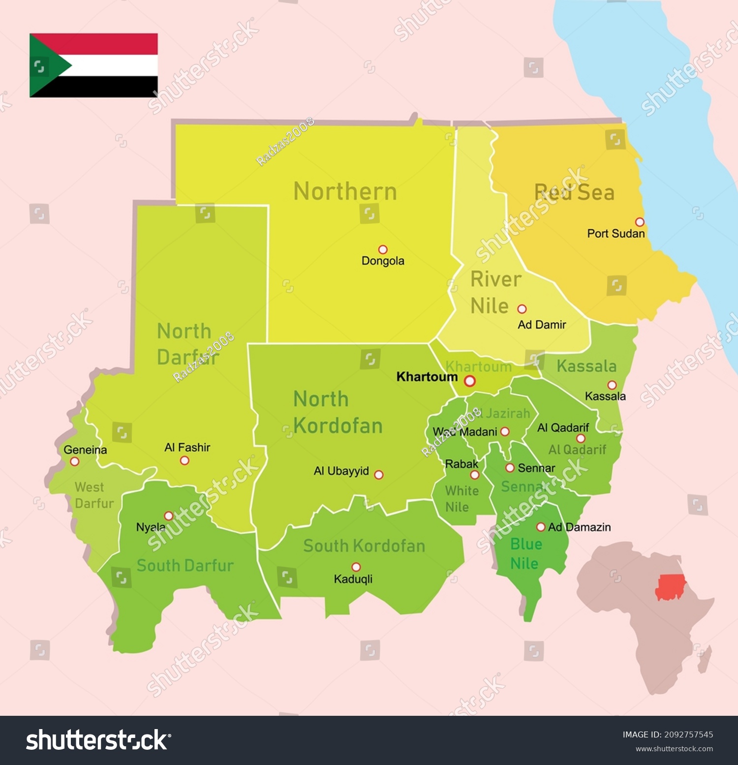 Vector Image Sudan Regions Map Stock Vector (Royalty Free) 2092757545 ...