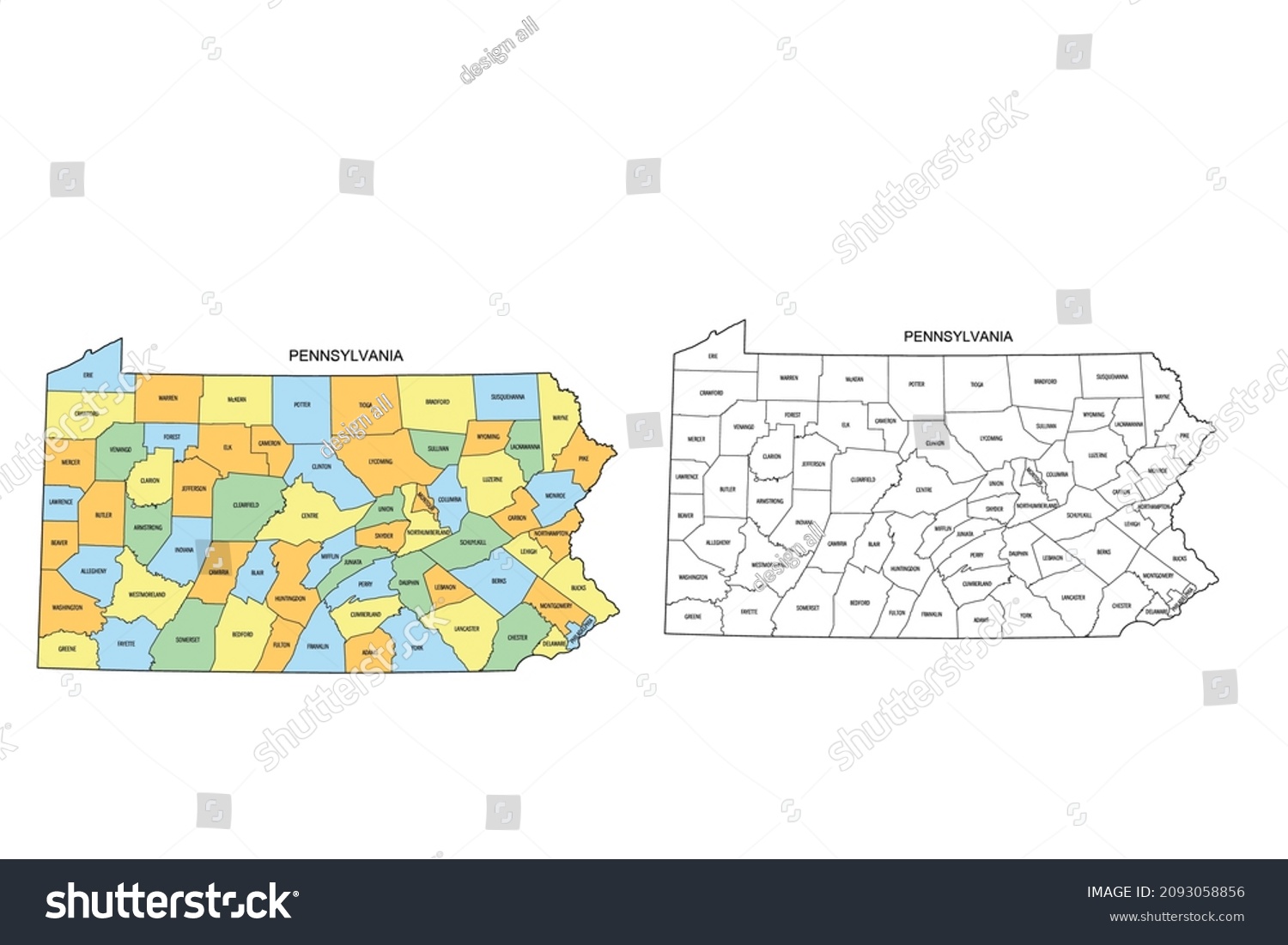 Pennsylvania Map County Lines Color Stock Vector (Royalty Free ...